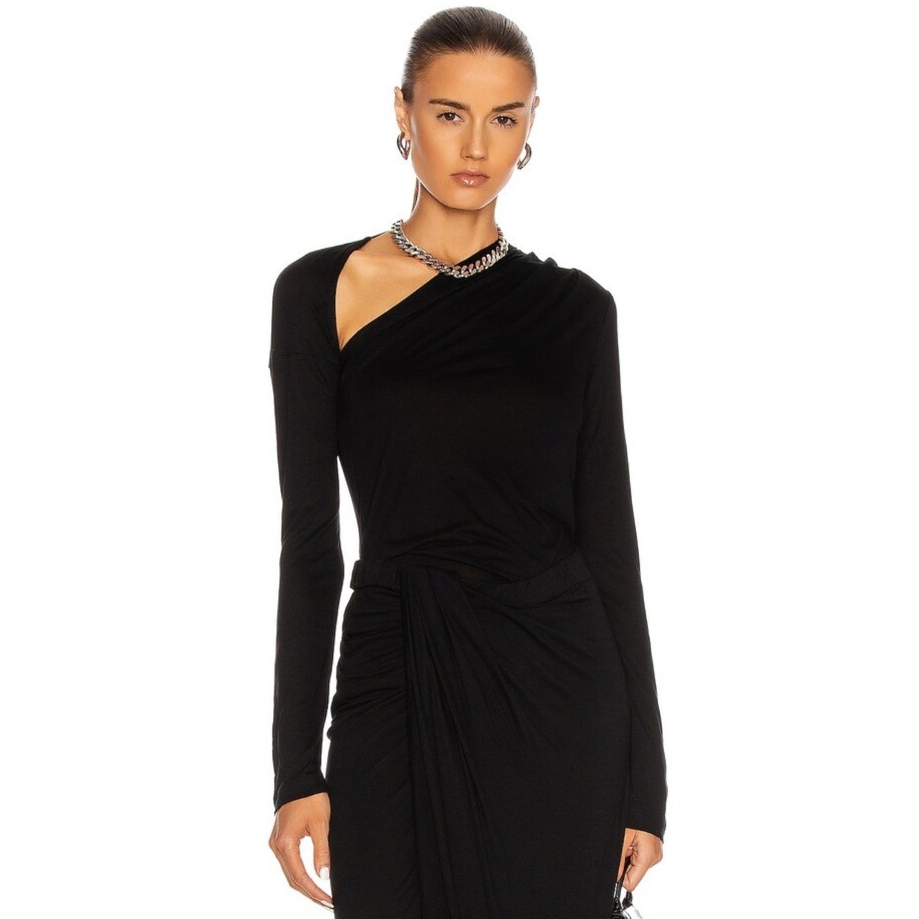 Helmut Lang Asymmetric Long Sleeve Jersey Top Black Size L