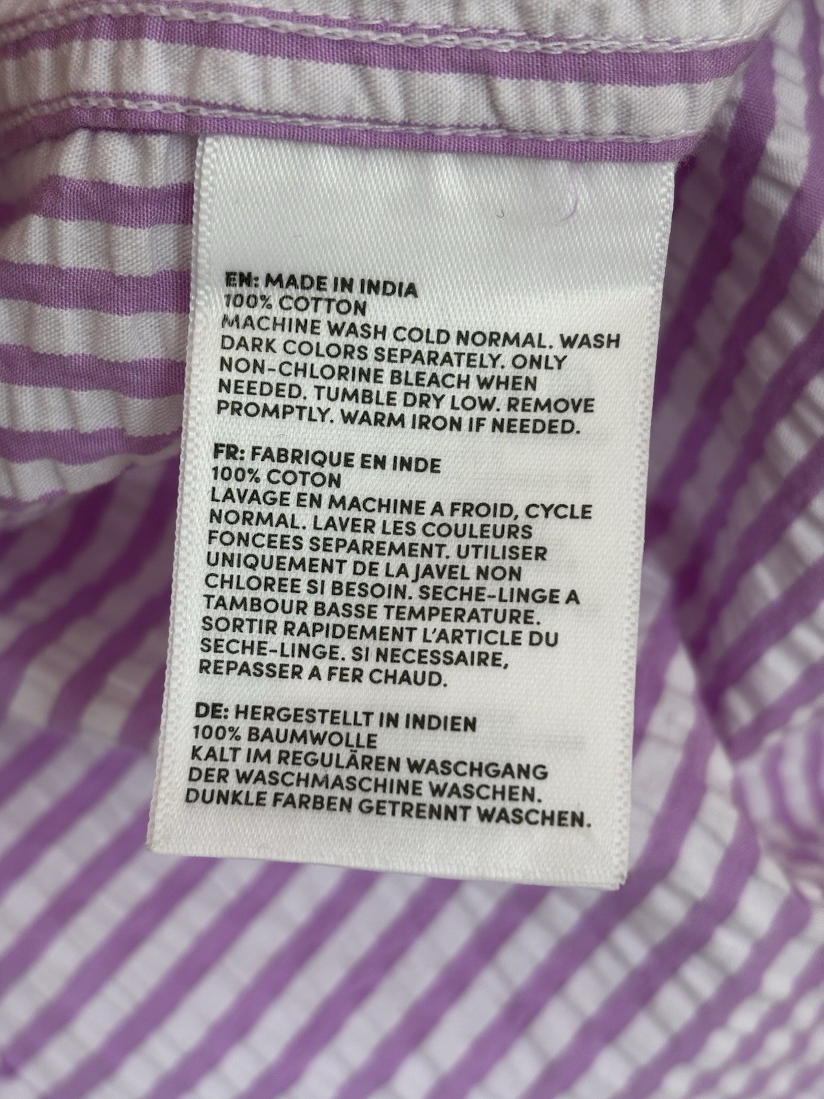 Lands End Men Seersucker Button Down Shirt XL 46-48 Purple/White Short Sleeve