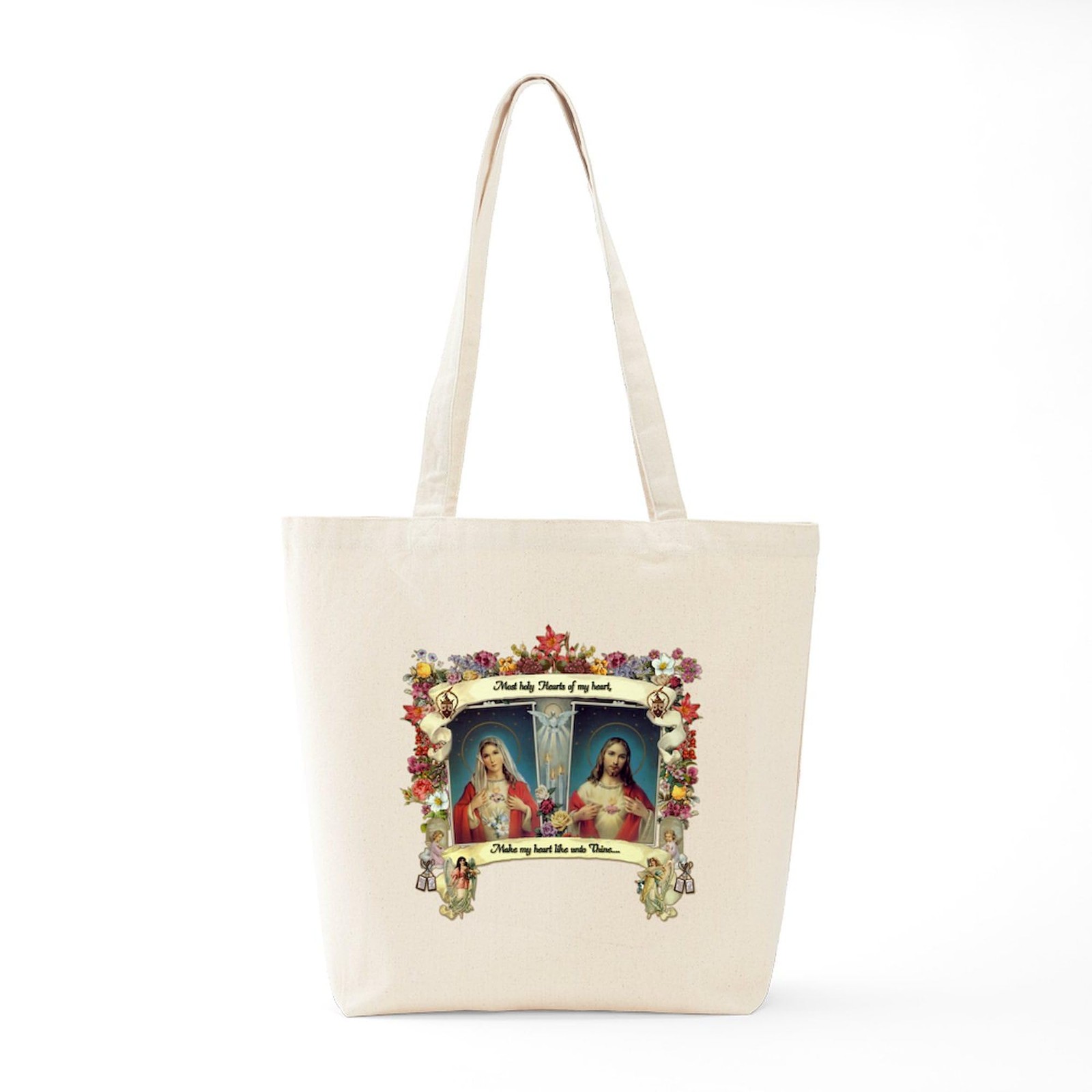 CafePress Sacred and Immaculate Hearts Tote Bag Reusable Medium, Khaki