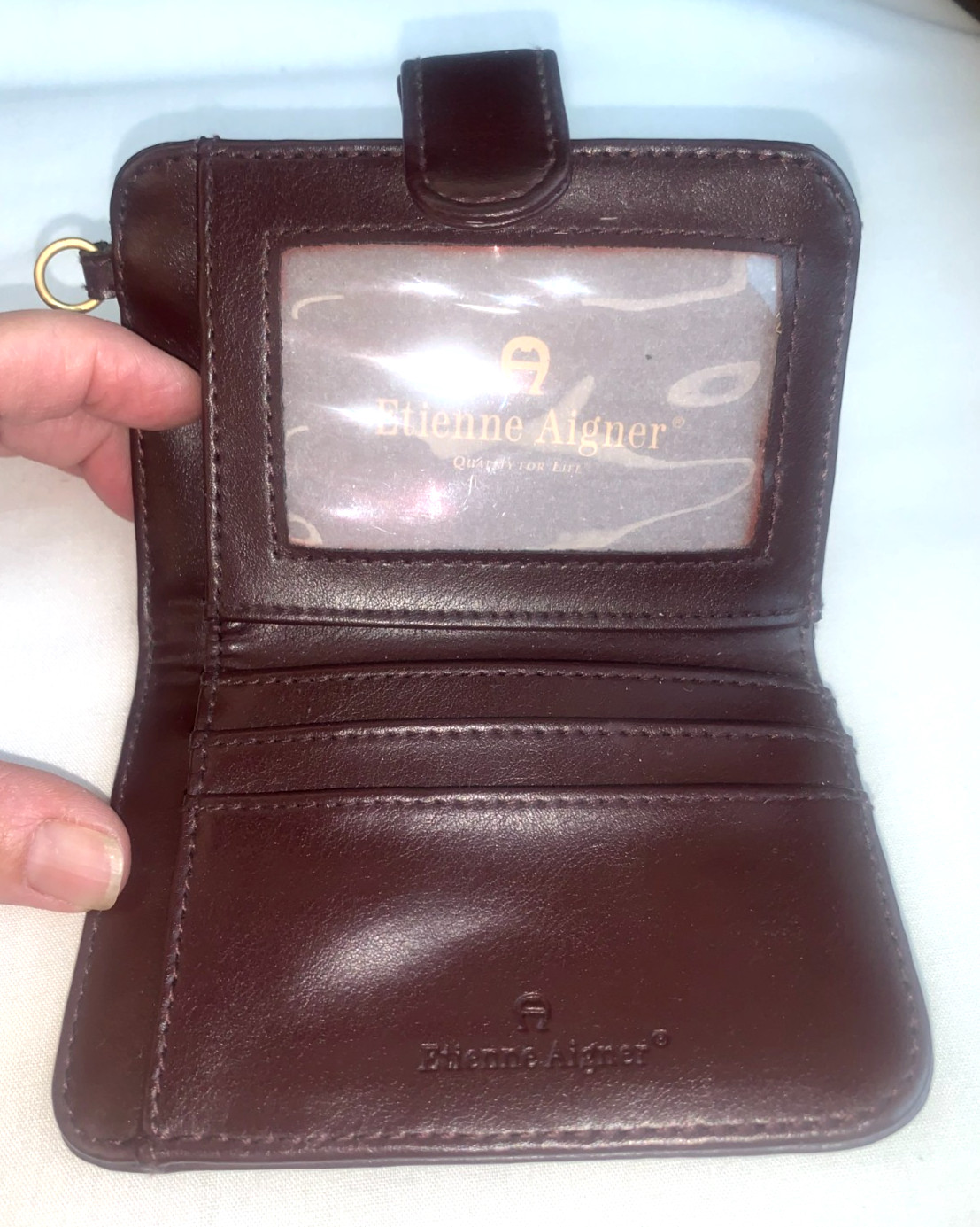 NEW Etienne Aigner Bifold Wallet & Keychain Woven Straw / Rattan Burgundy & Tan