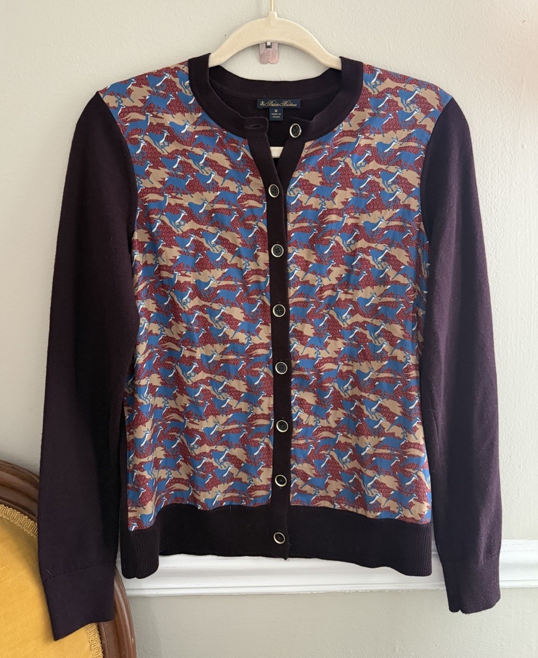 Brooks Brothers Silk Cashmere Cardigan Sweater Burgundy Equestrian Preppy Womens