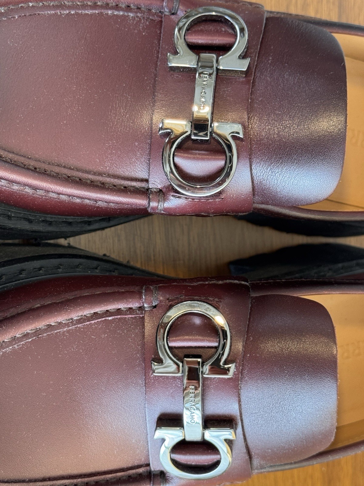 Salvatore Ferragamo Penny Loafers Burgundy Leather Slip On Men’s 8.5 C NIB