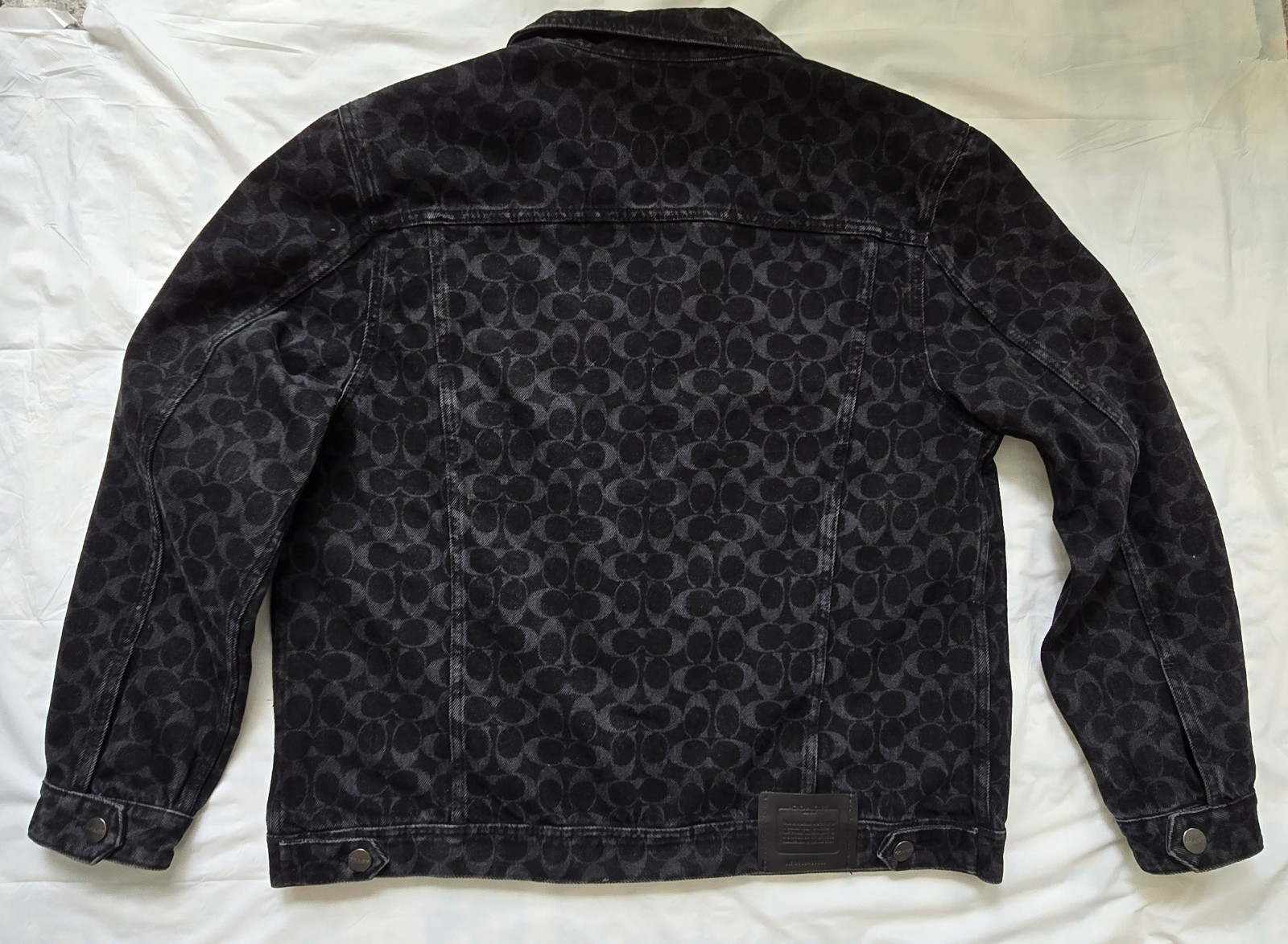 Coach Signature Denim Jacket Black Monogram All Over Logo Print Trucker, M