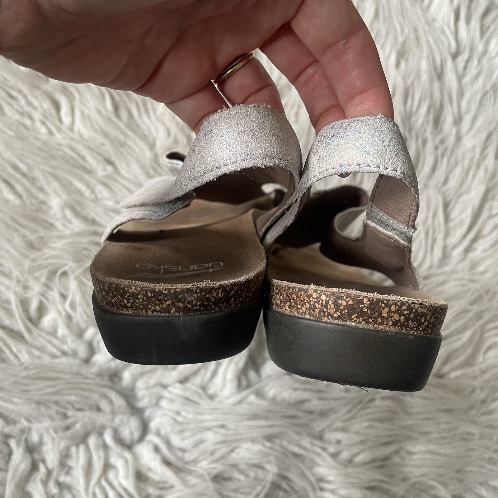 Dansko Reece Pearl Petrol Multicolor Leather Toe Loop Slingback Sandals EUC 39