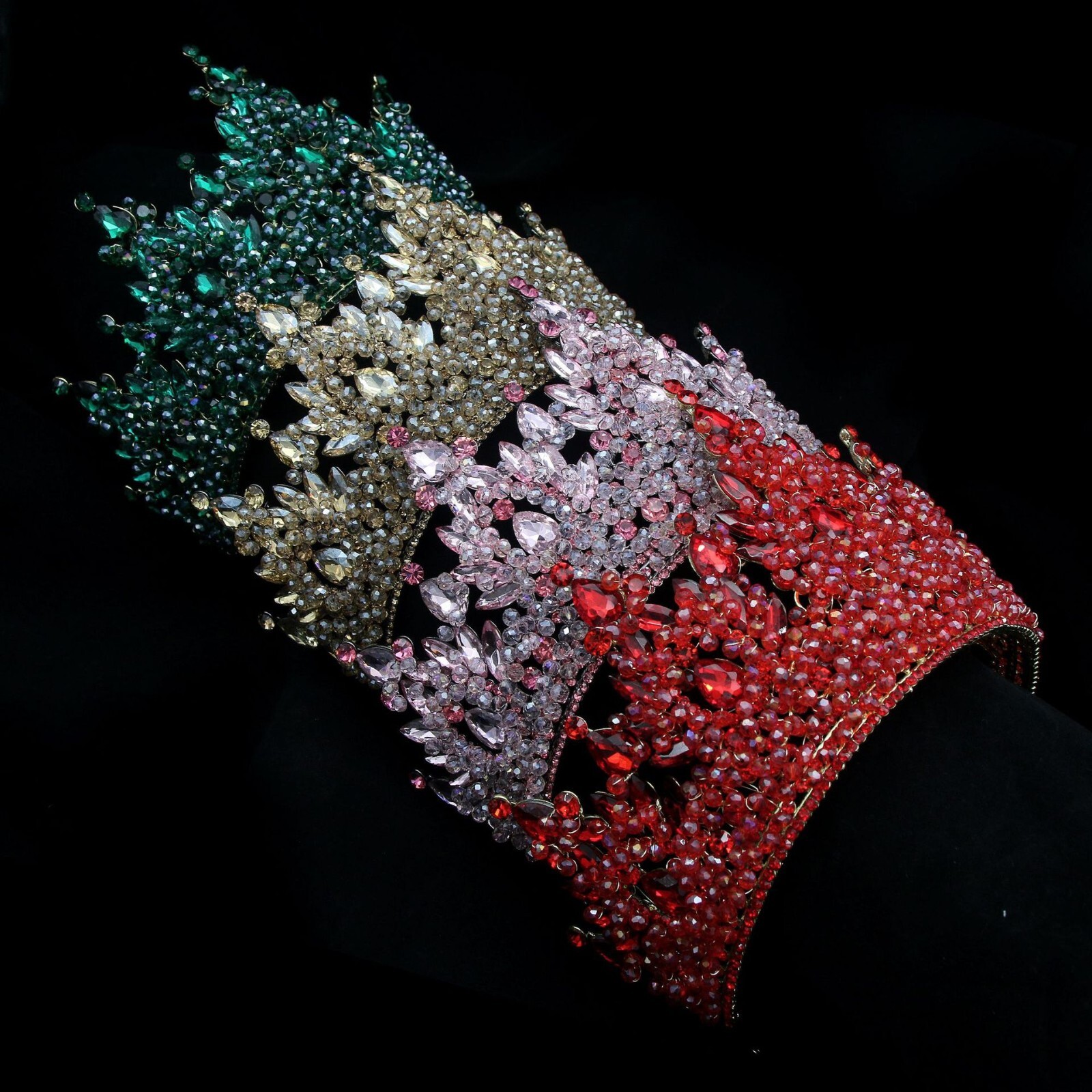 7.5cm Tall Large Crystal Beads Tiara Wedding Queen Princess Crown For Women