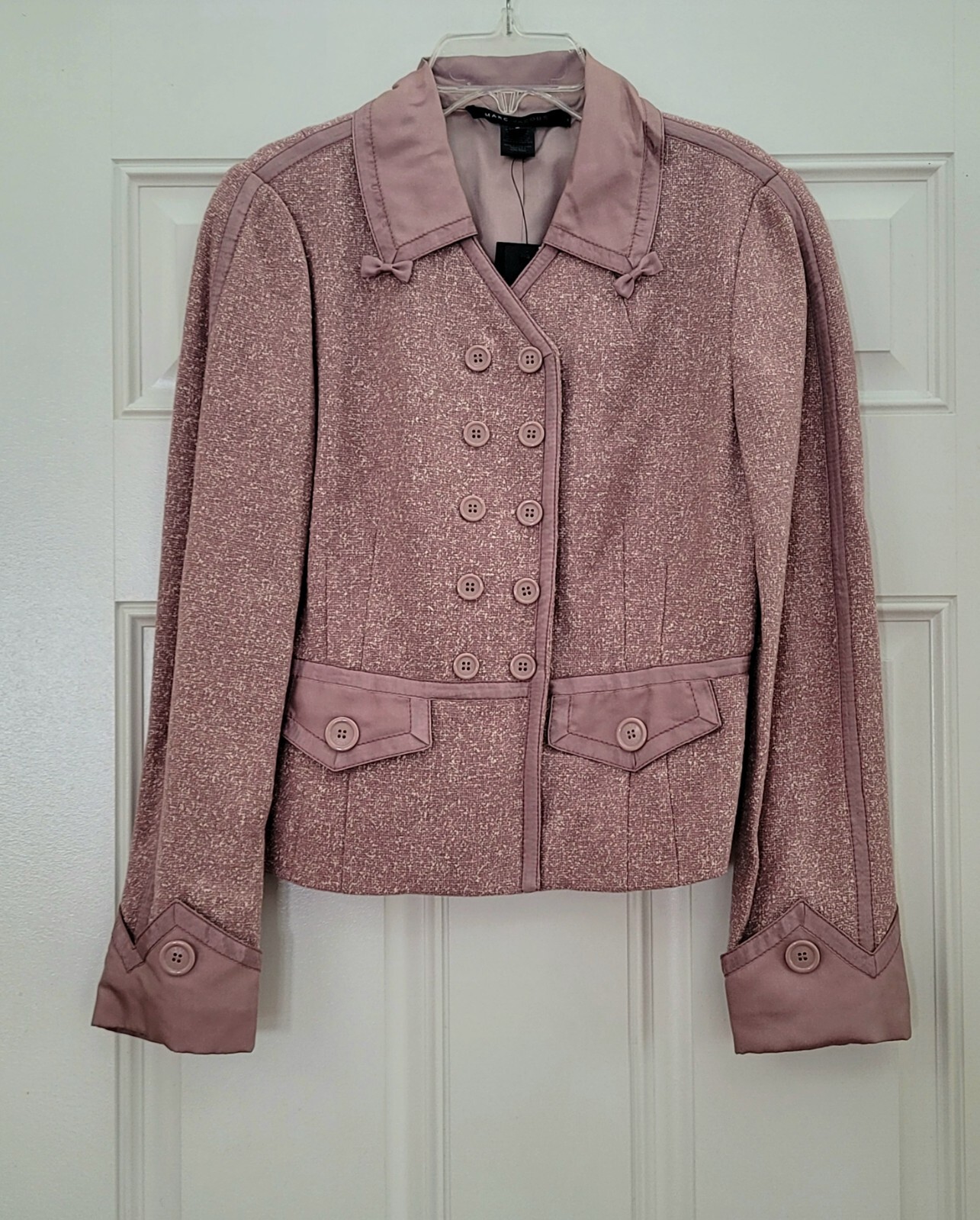 MARC JACOBS size 8 Mauve Pink Wool Silk Jacket Blazer Bows Snap closure $488 NWT