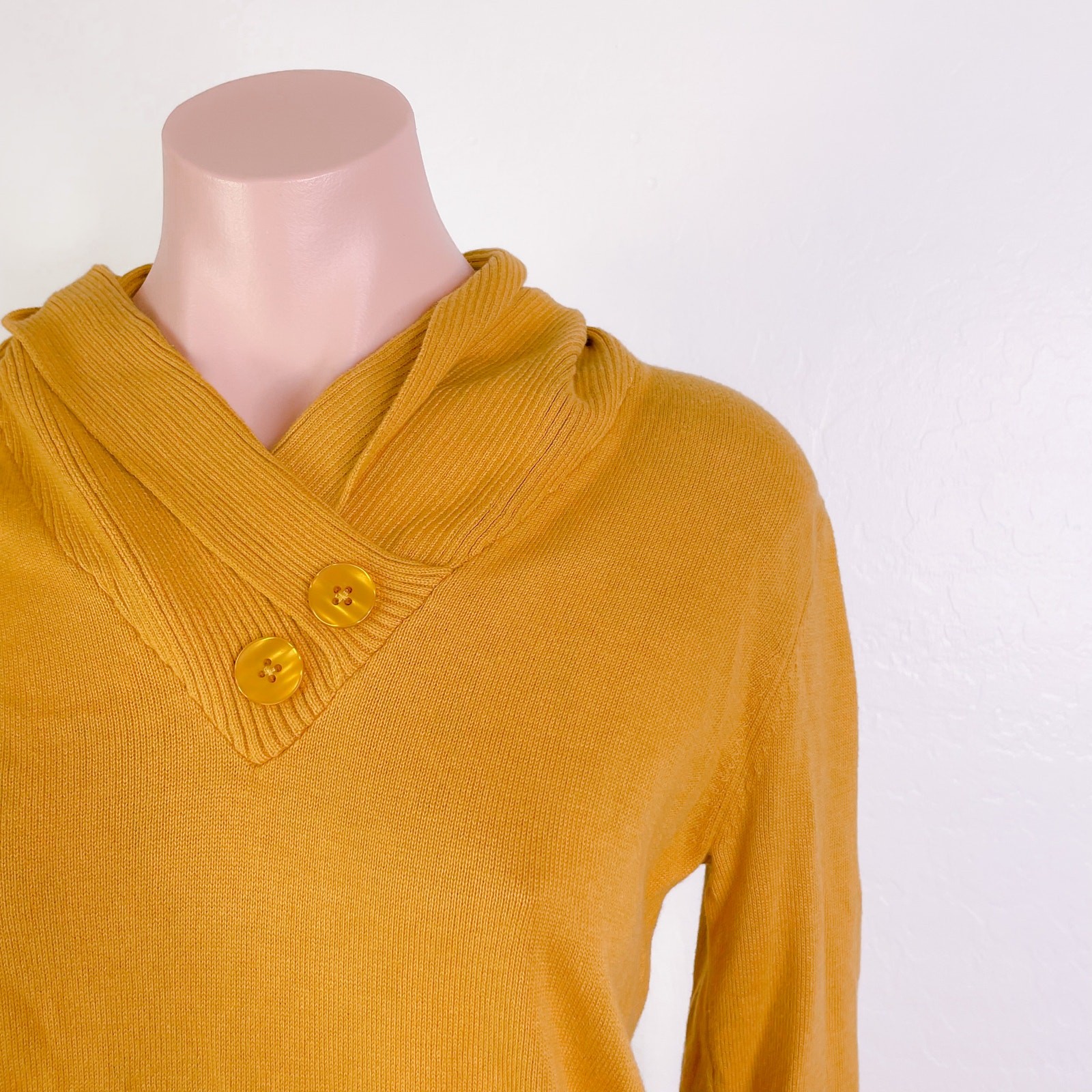 Jeanne Pierre Button Accent Cowl Neck Pullover Sweater Maple Gold size S NWT