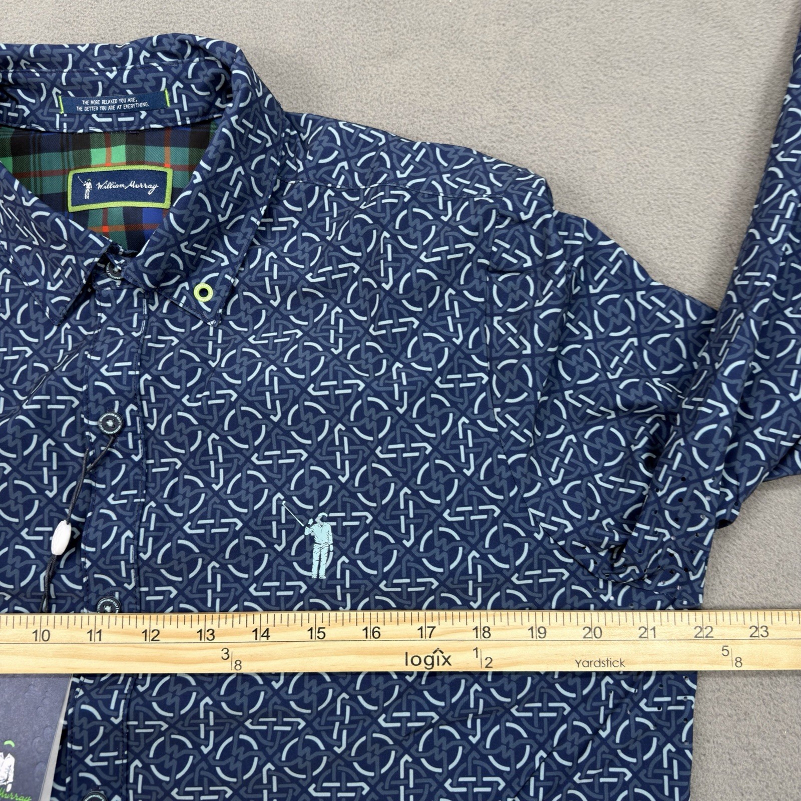 William Murray Golf Long Sleeve Mens Small Blue Geometric Flip Cuff Stretch NWT