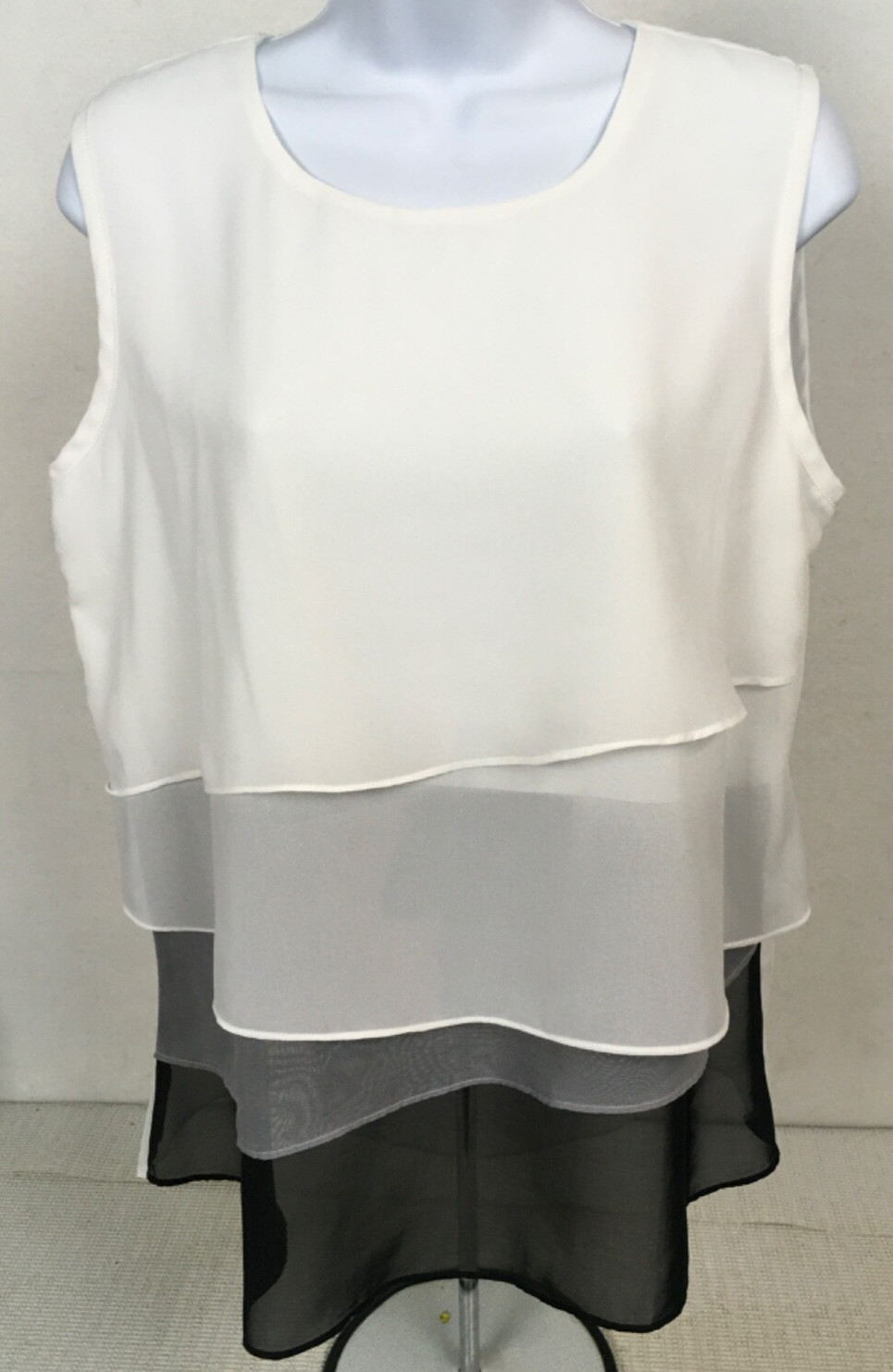 Keren Hart Top Women Size L White Black Gray Layered Sleeveless Round Neckline