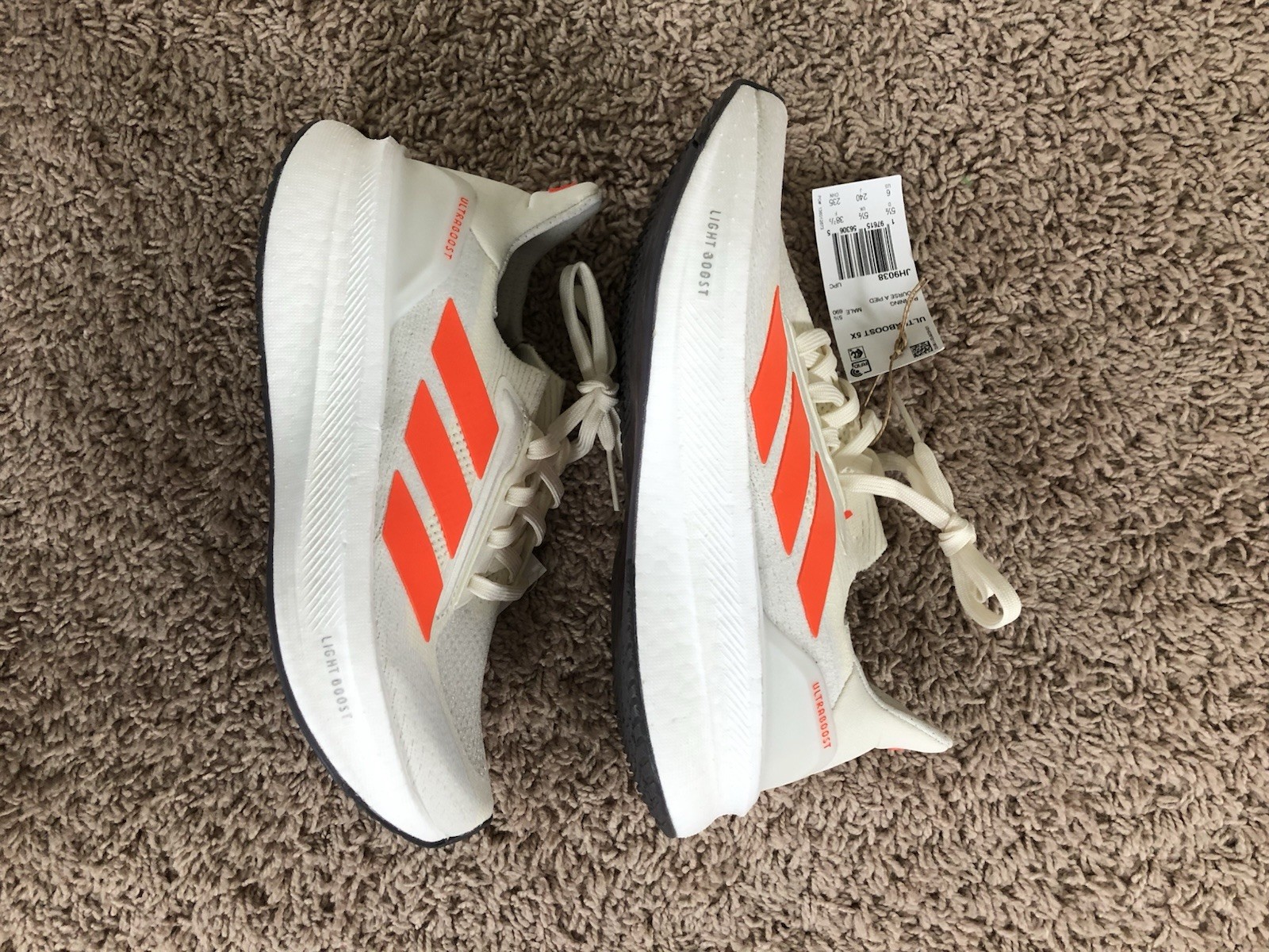 Adidas UltraBoost 5X Men’s Size 6 White Orange Boost Running Shoes Sneakers