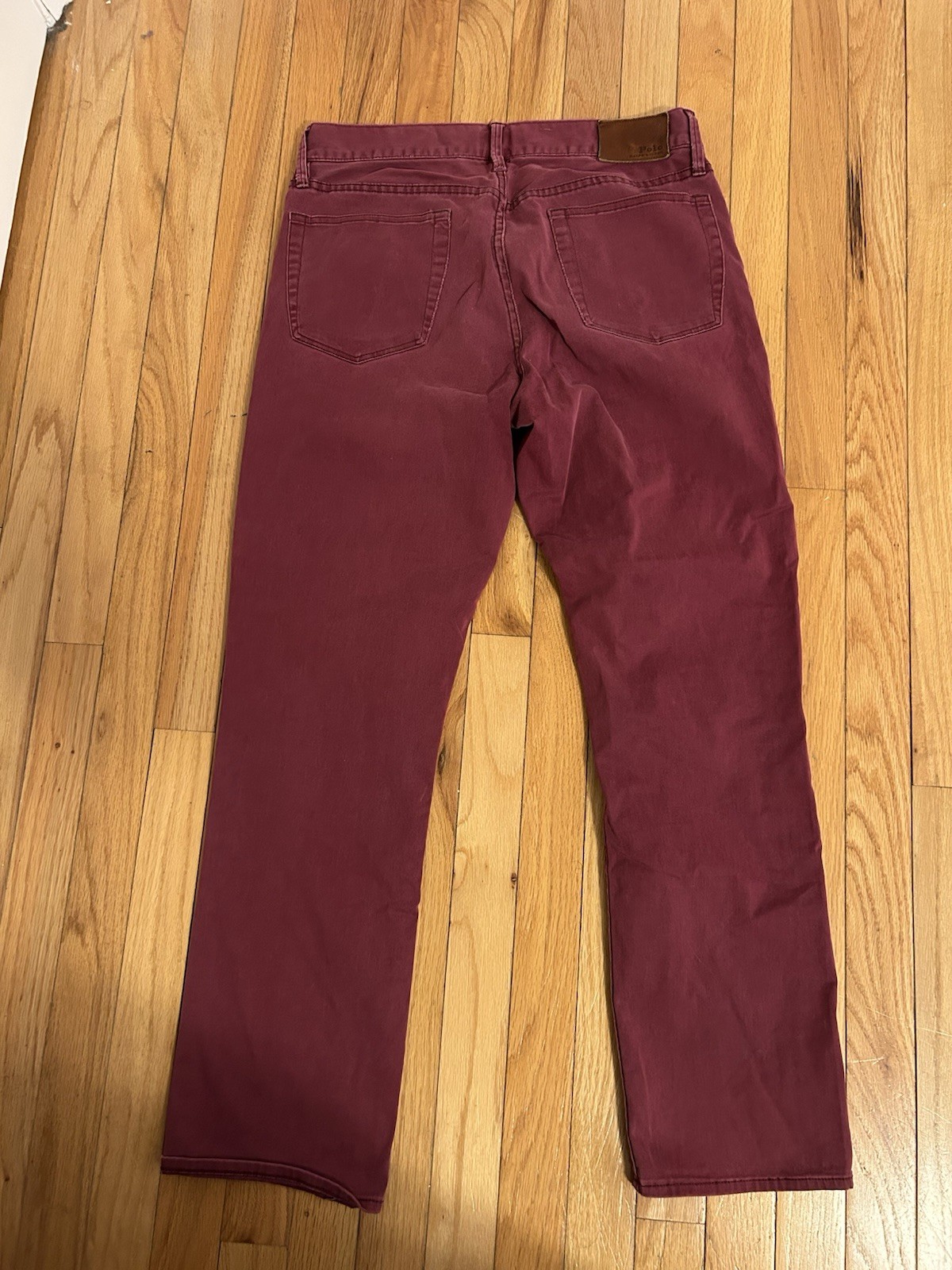 Men’s Maroon Denim Stretch Straight Fit Button Zip Fly Jeans Pant Size W32 L32