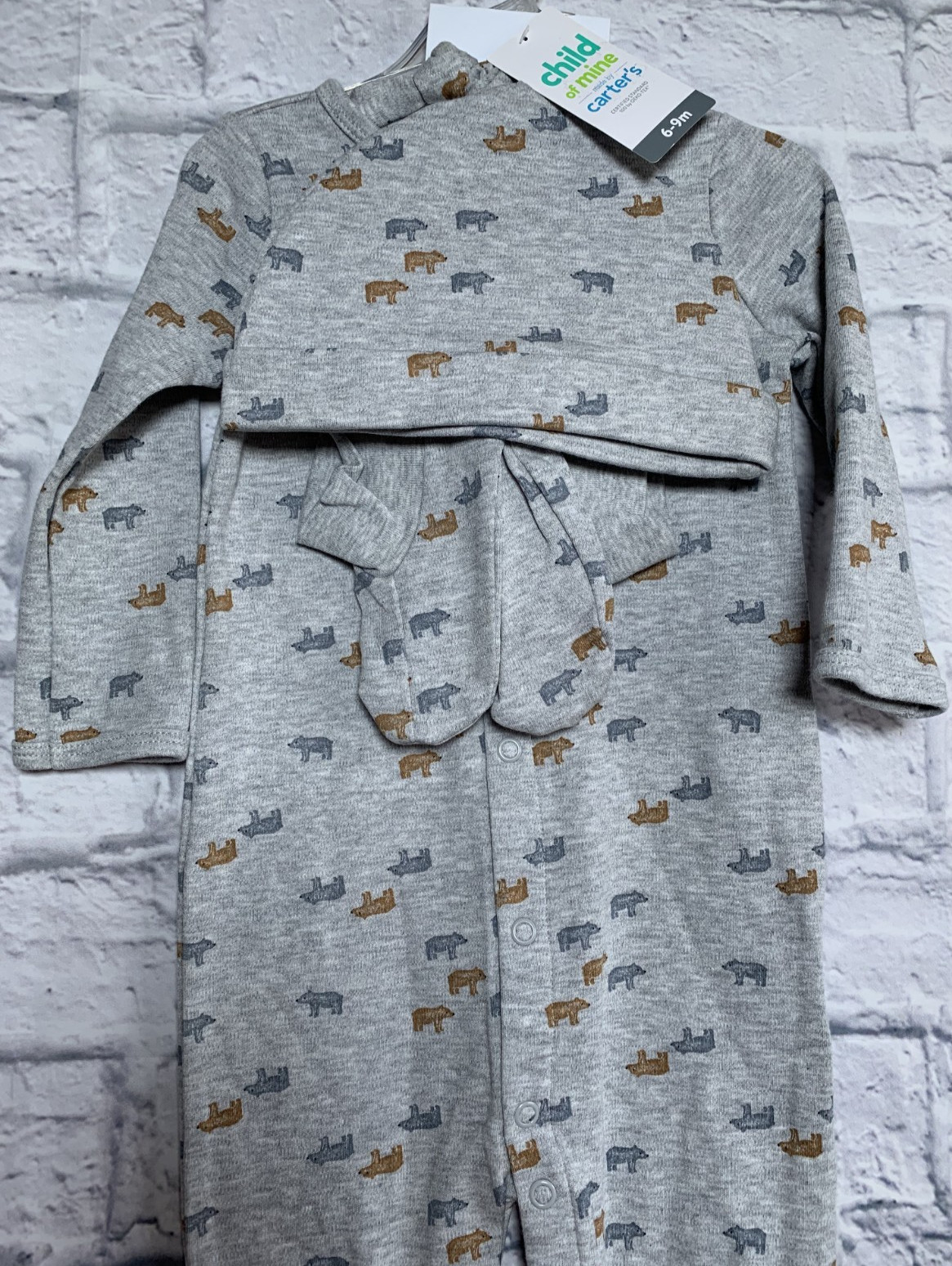 Carters Bear Print 3-piece Matching Set W/Snap Suit, Hat, & Booties 6-9M NWT.