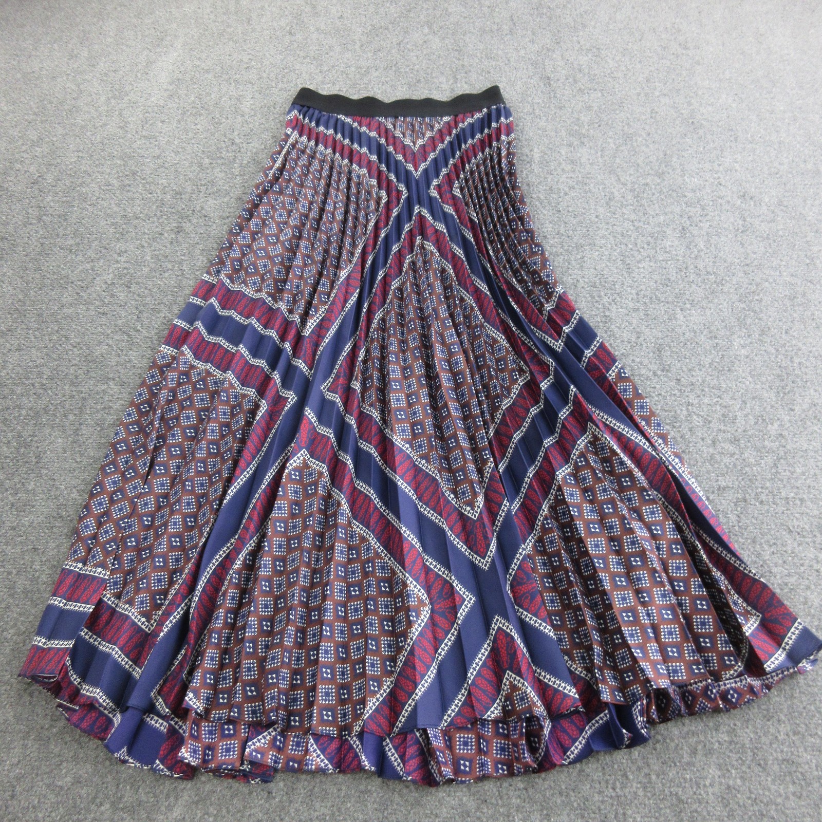 Sandro Skirt Womens 34 Blue Geometric Print Pleated Maxi Elastic Waist Boho