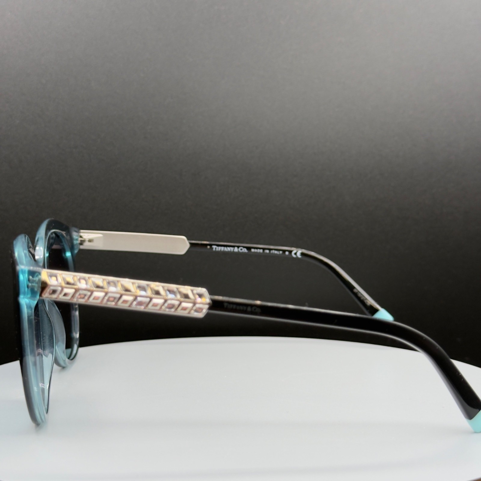 Tiffany & Co TF 4175B 8285/9S Black Cat Eye Sunglasses Blue Lens 55 19 140 READ