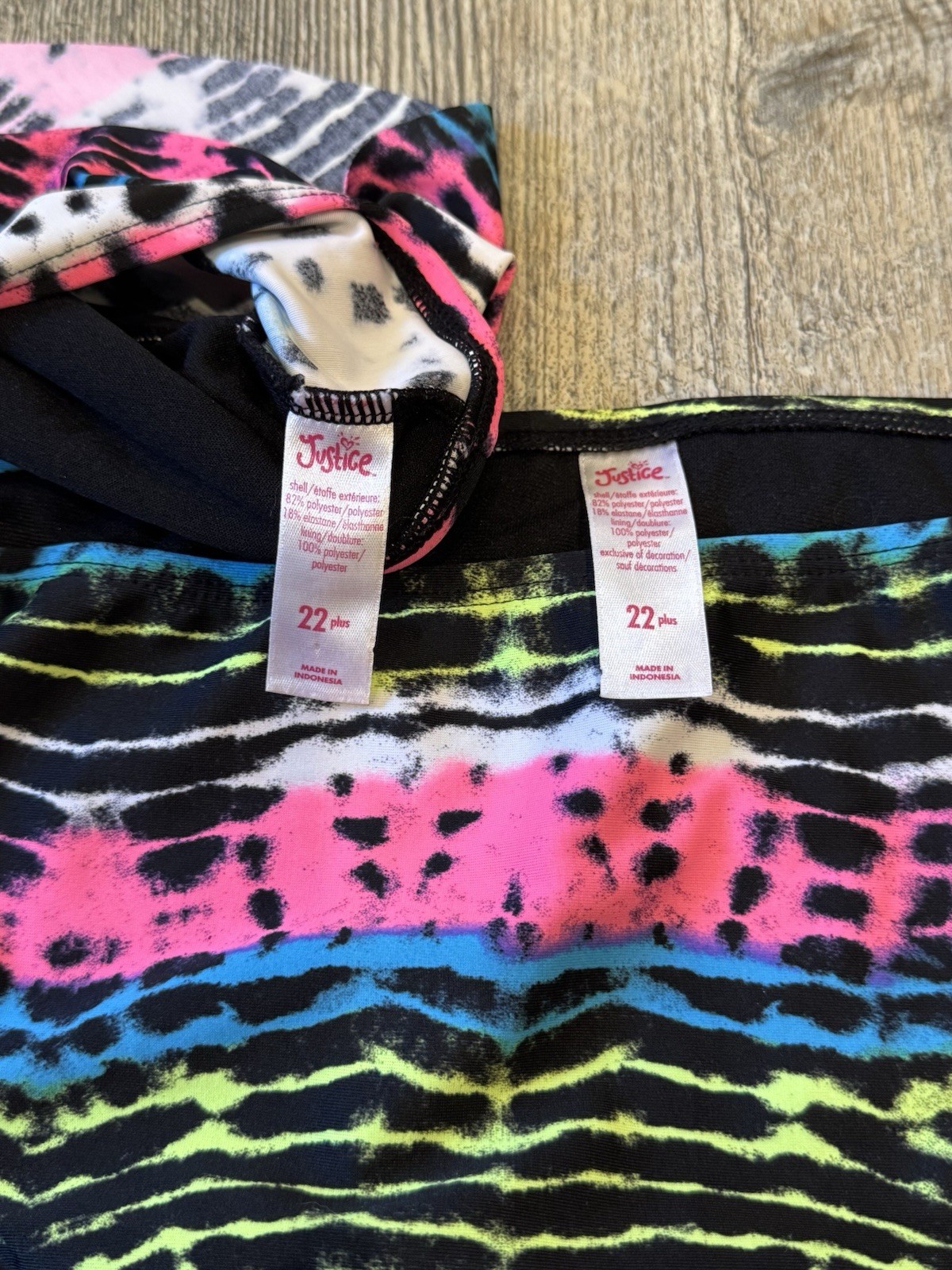 Original Justice Bikini Size 22 Plus Black/Pink/Green/White Adjustable Straps