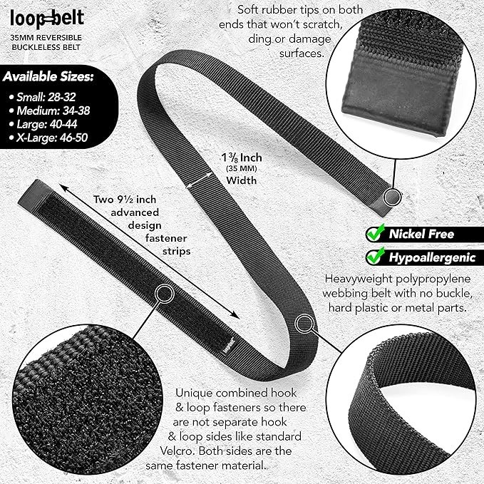 Loopbelt L 40-44 No Scratch Reversible Web Belt with Advanced Hook & Loop