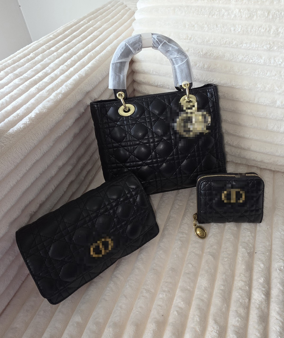 Black Quilted Top Handle Satchel, Zip Closure, Gold Hardware, Coin Purse Charm