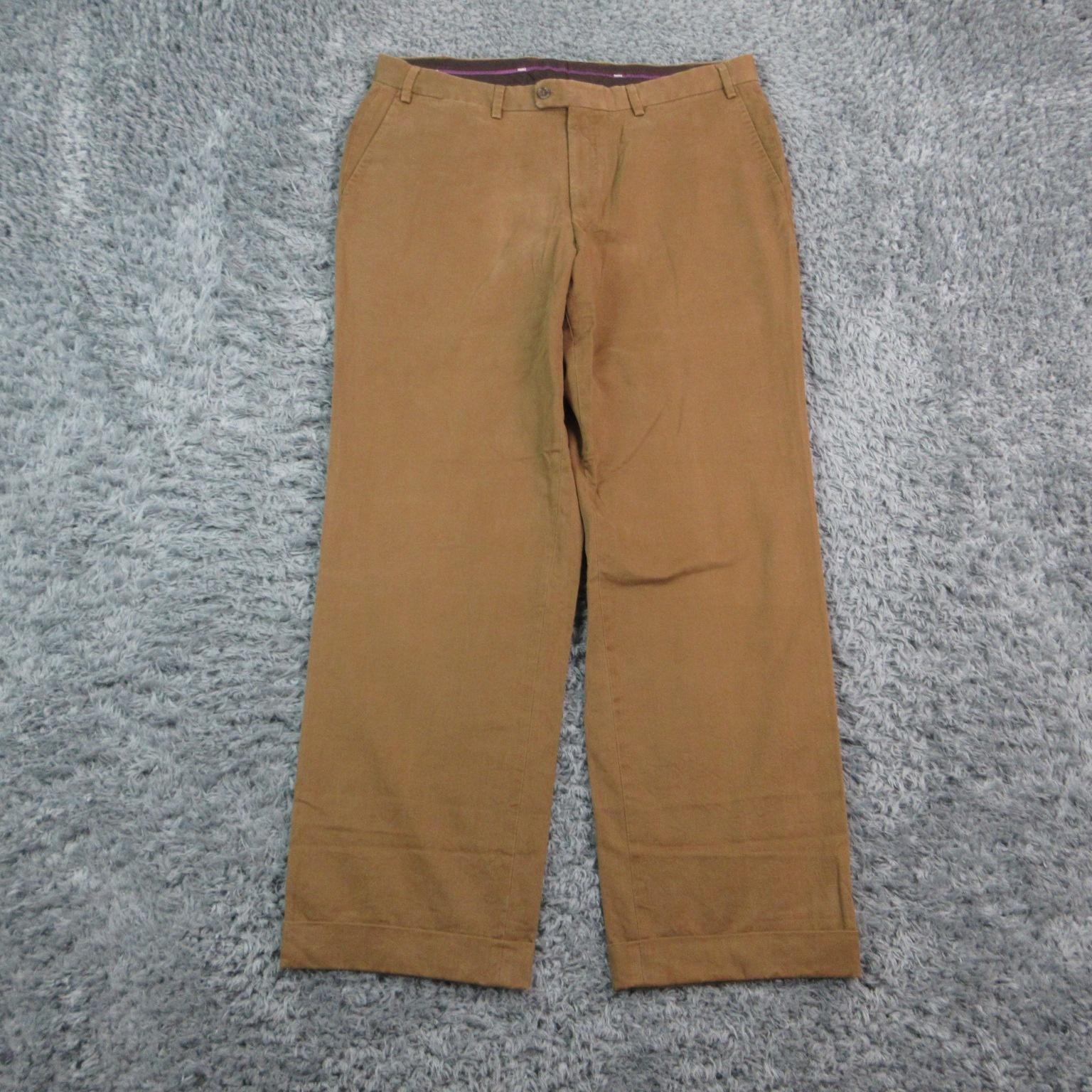 Hiltl Pants Mens 38×38 Brown Chino Canvas Straight Flat Front ZE200 37×31*
