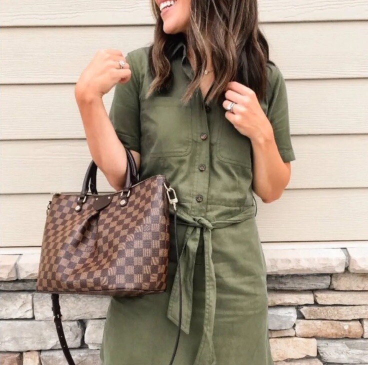 J. Crew Women’s Size 00 Green button up short sleeve Pockets Tie shirt dress
