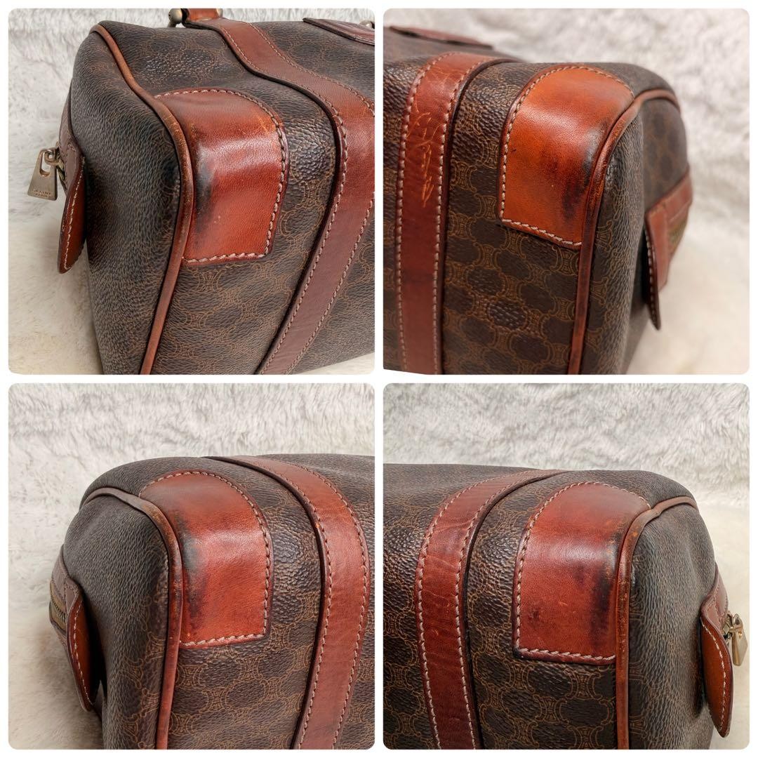 Vintage CELINE PARIS Brown Canvas Macadam Leather Boston Tote Bag Made in Italy