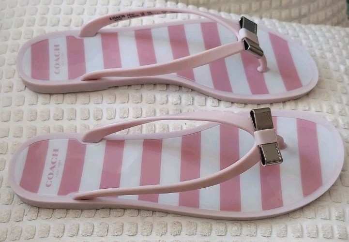 Coach Landon Jelly Flip Flop Pink Stripe 8M With Box
