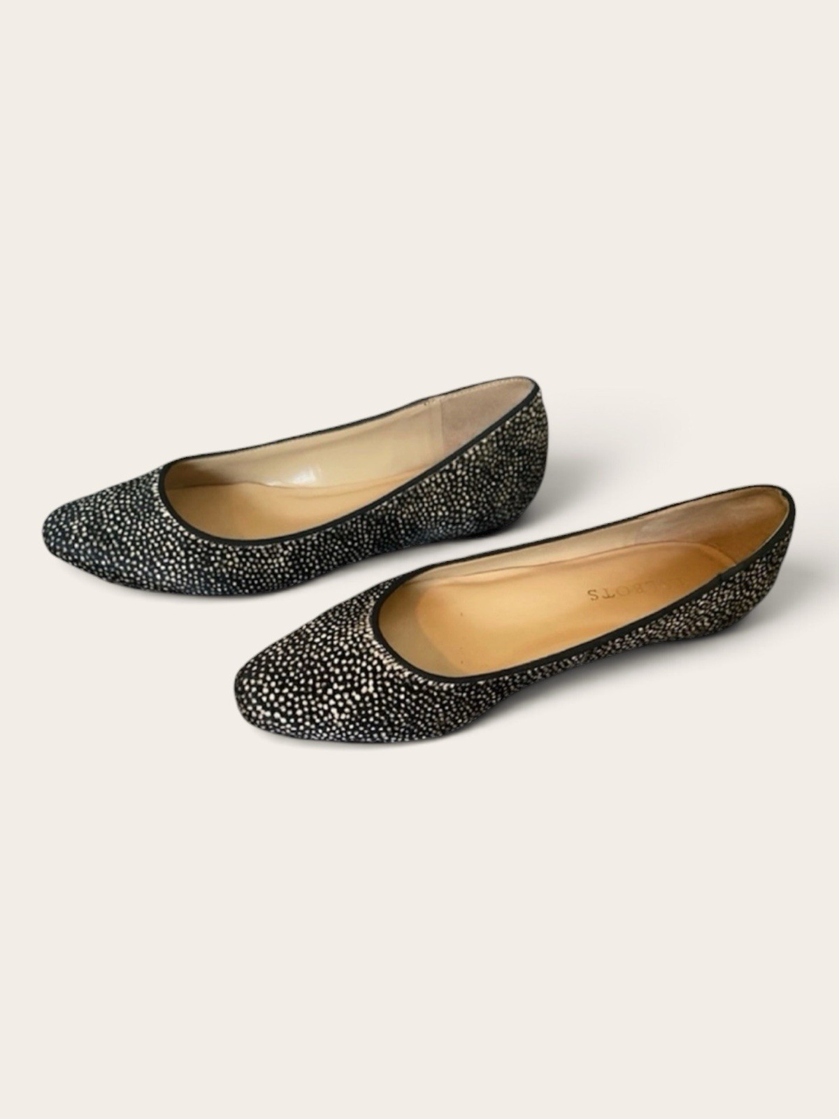 Talbots Sleek Black Animal Spotted Calf Hair Flats Size 6