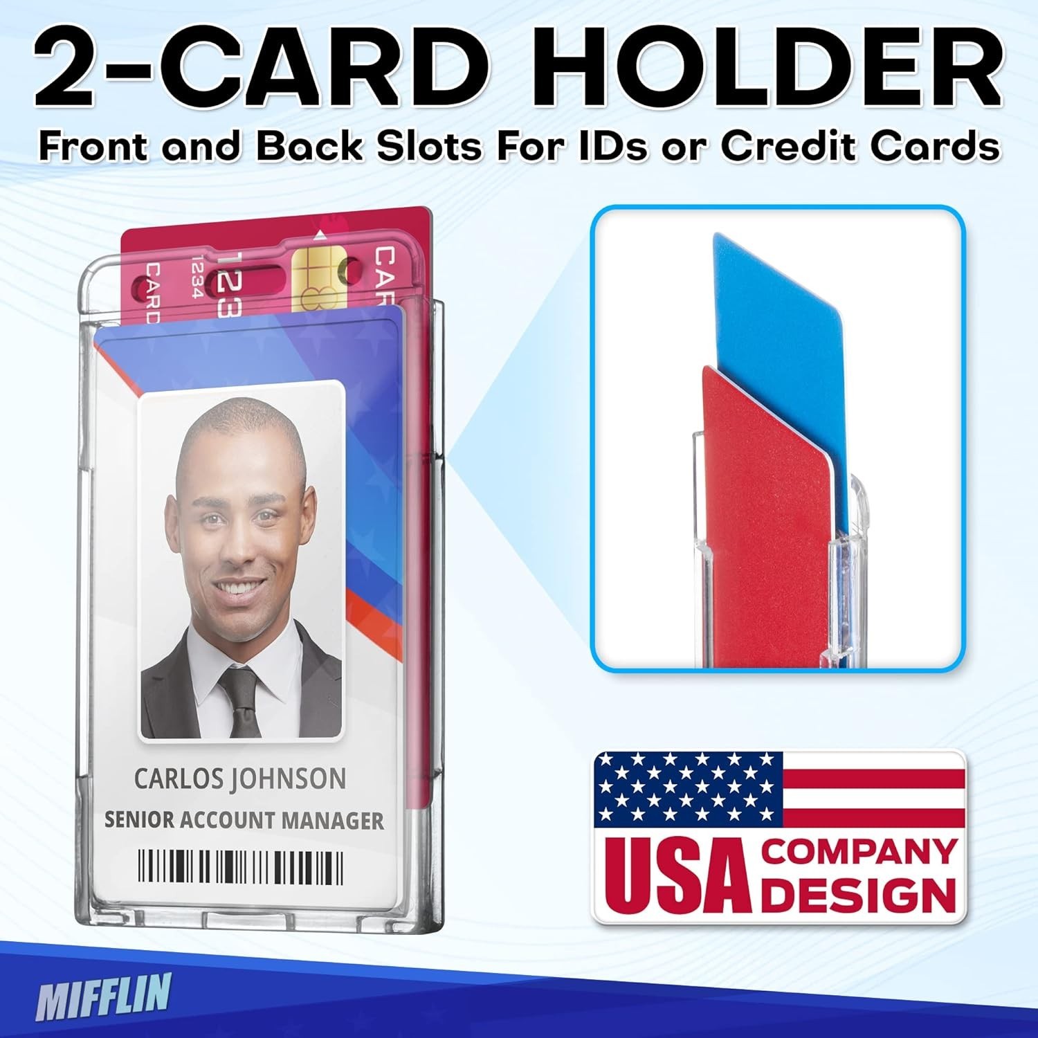 Heavy Duty Badge Holder Hard Plastic ID Card Protector Case, 2 Pack