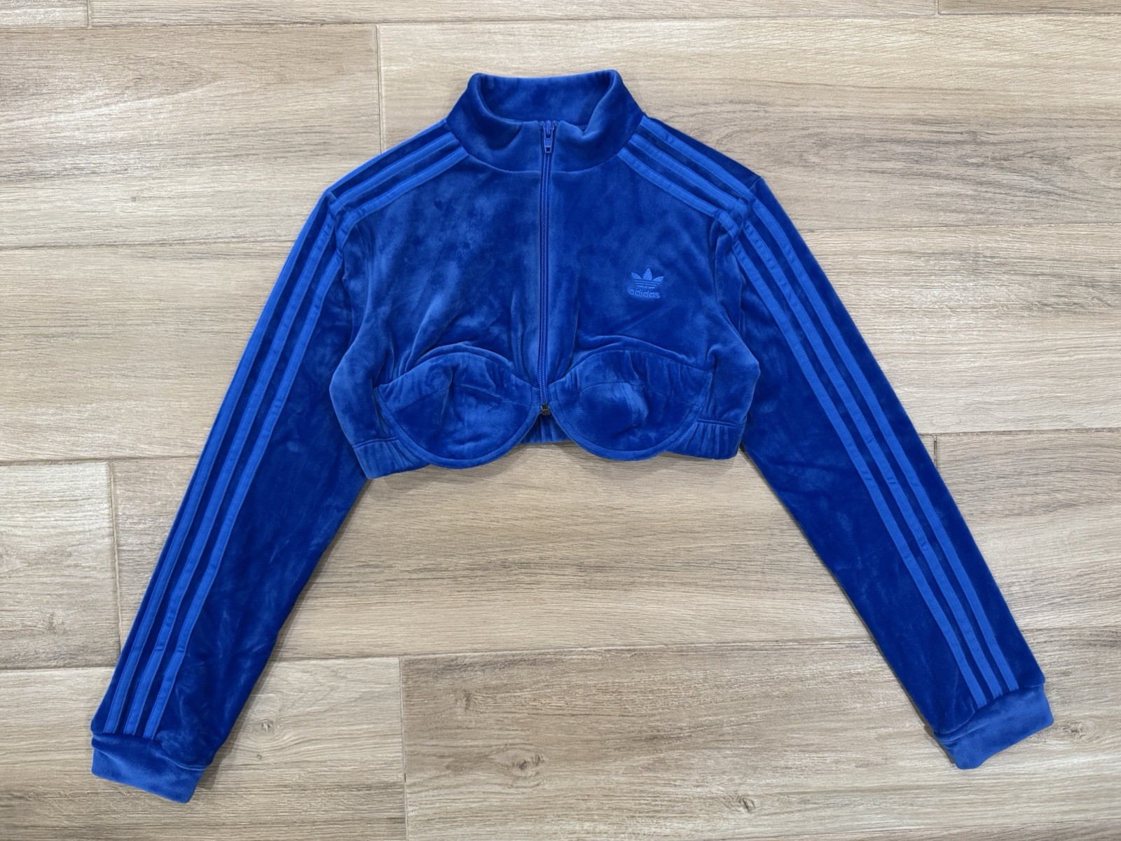 Adidas Jeremy Scott Velour Track Jacket LARGE Cropped Zip Designer Streetwear