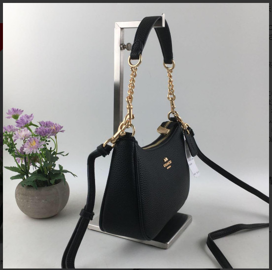 COACH CA209 TERI Shoulder Bag Hand Bag Black Refined Pebble Leather Outlet New