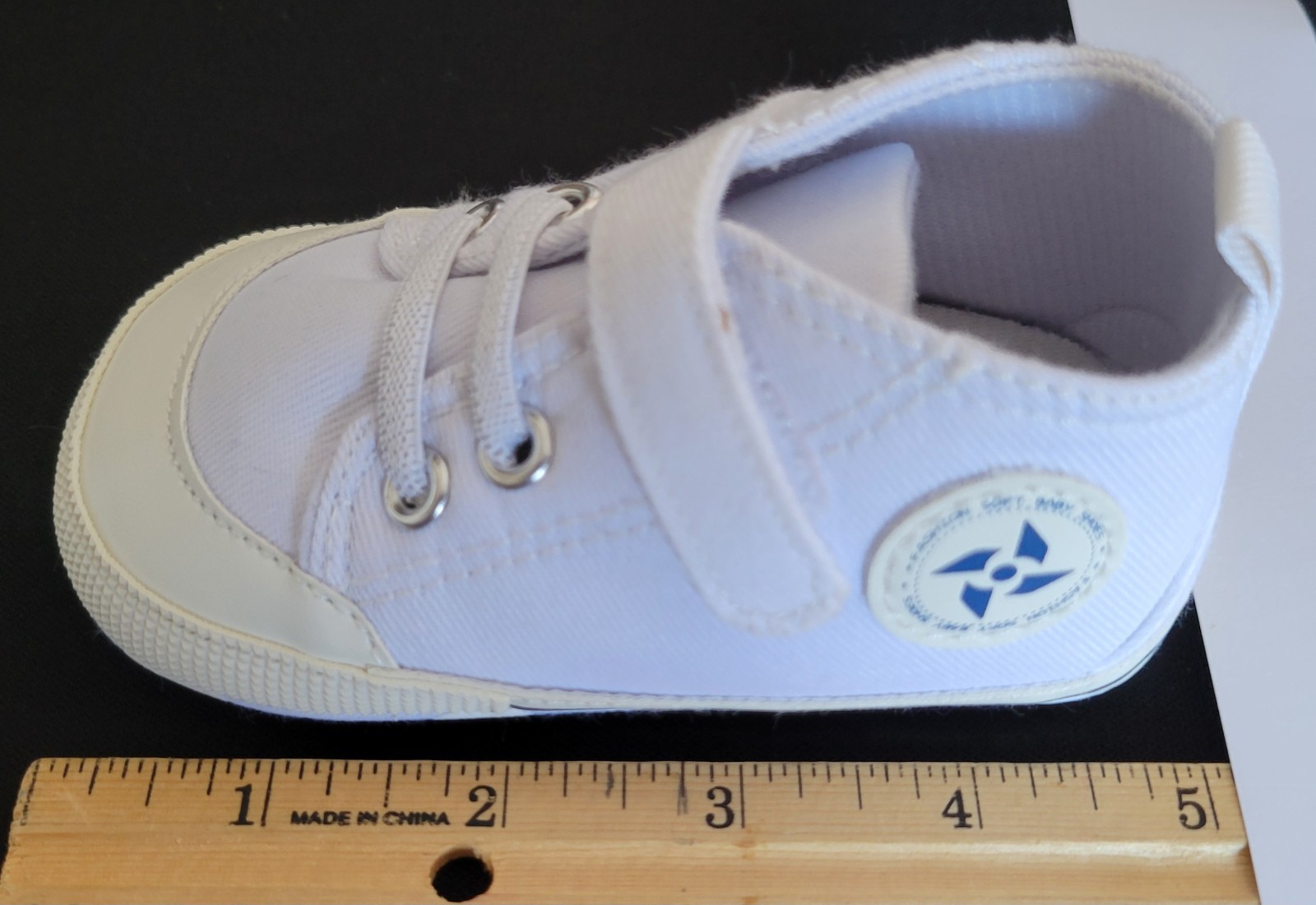 White Soft with Strap Baby Tennis Shoes Size 3 = 5 Inches Excellent Condition