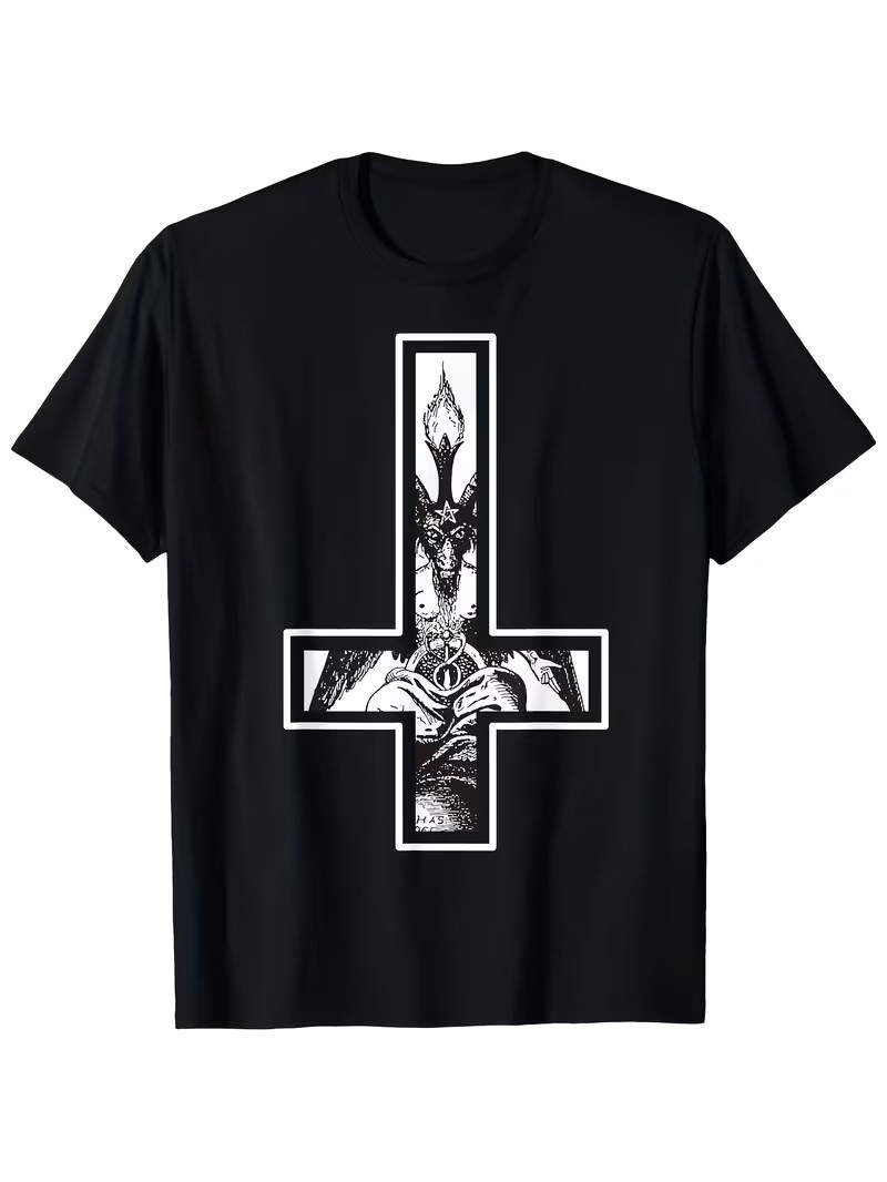 180g Baphomet Inverted Cross Occult Satanism Hail Satan T-Shirt
