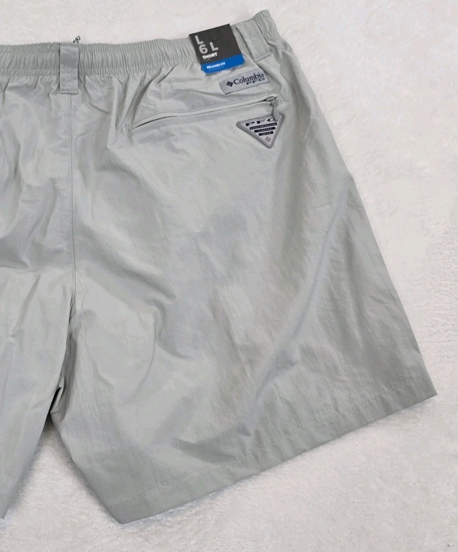Columbia PFG Shorts Mens L Gray Backcast IV 6 In Inseam Swim Trunks Omni-Shade