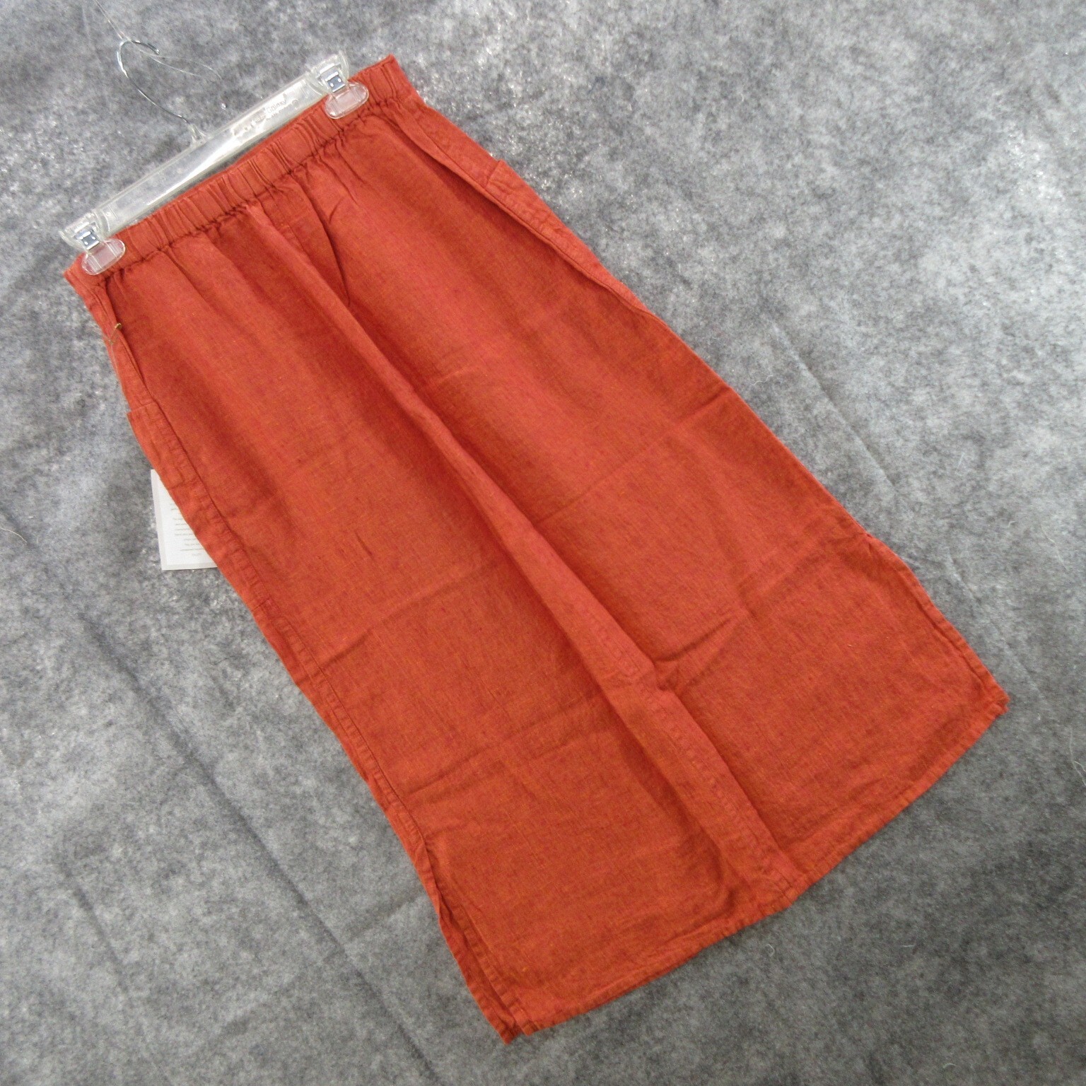 FLAX Designs Linen Skirt Small Solid Orange Maxi Pull-On Elastic Waistband New