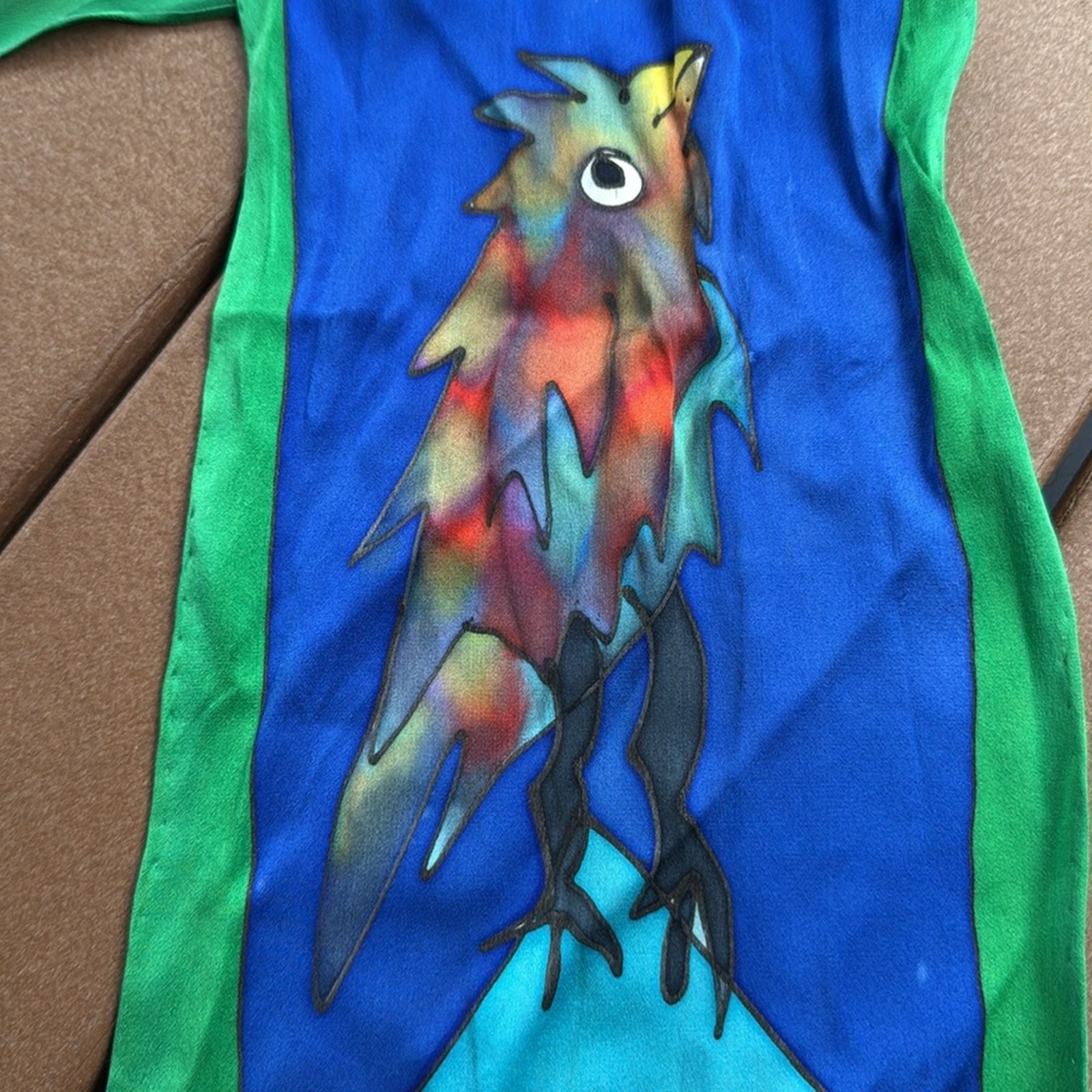 Silkscapes Vintage 90s Hand Painted Colorful Bird Print Scarf