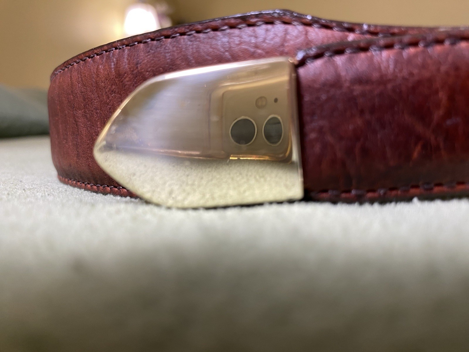 Orvis Mens Sz 40 Medium Brown American Bison Belt Tapered End Gold Buckle USA