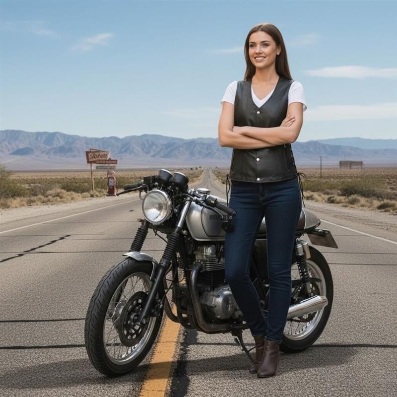 Women’s Motorcycle Side Lace Leather Vest Zipper Pockets 2 Gun Pocket HL14851SPT