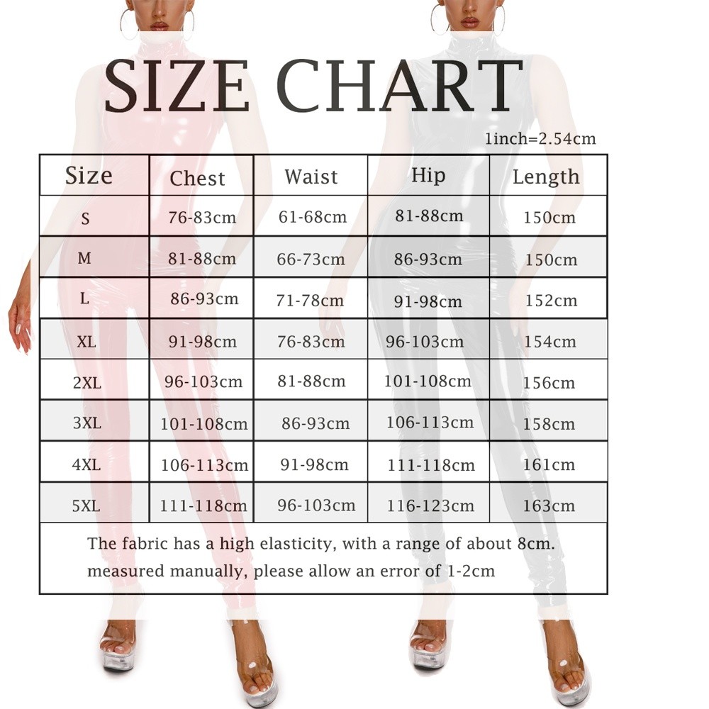 Women PVC Faux Leather Catsuit Zipper Bodycon Bodysuit Shiny Sleeveless Jumpsuit
