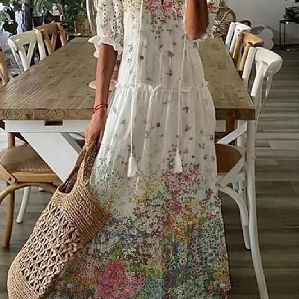 Women’s Printed Medium Sleeve Long Dress