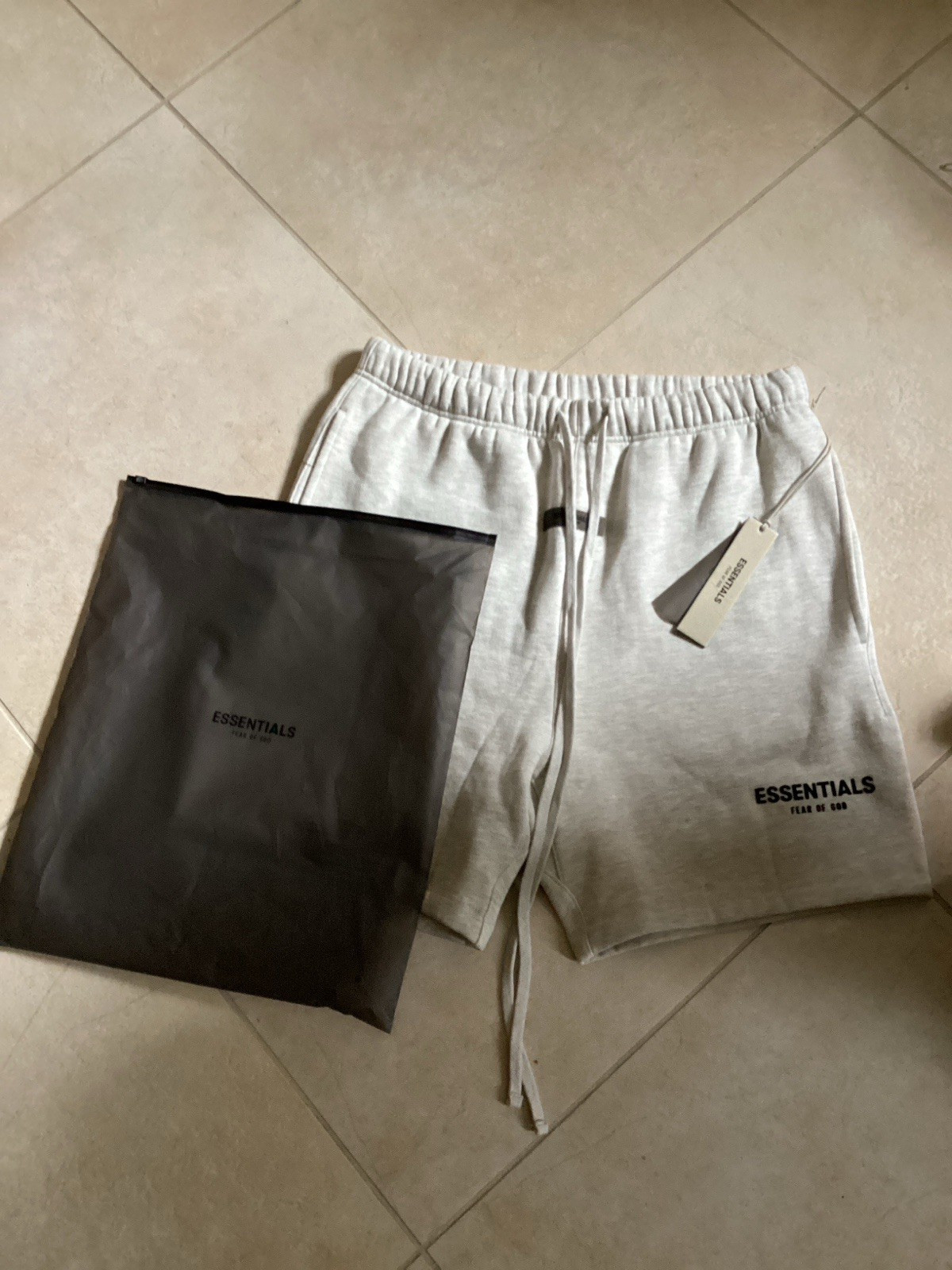 Essentials Men’s Gray Fleece Cotton Sweat Shorts Logo Drawstring Pockets