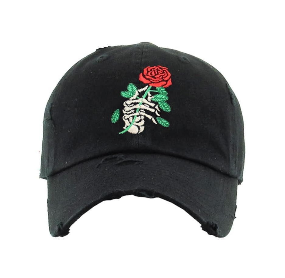 KBETHOS Rose in Hand Distressed 6 Panel Hat Black KBSV-3088V-195 FREE SHIPPING