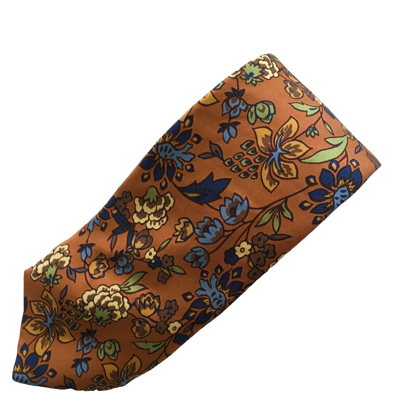Cremieux Silk Tie Orange Floral Botanical Medallion Made In Italy 58 Inch Fall