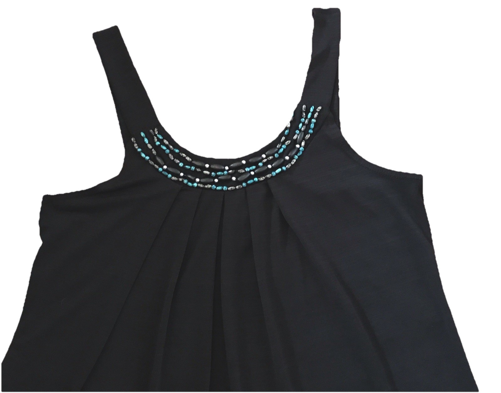 B. Wear Black Pleated Beaded Sleeveless Tank Top Blouse Woman’s Size L