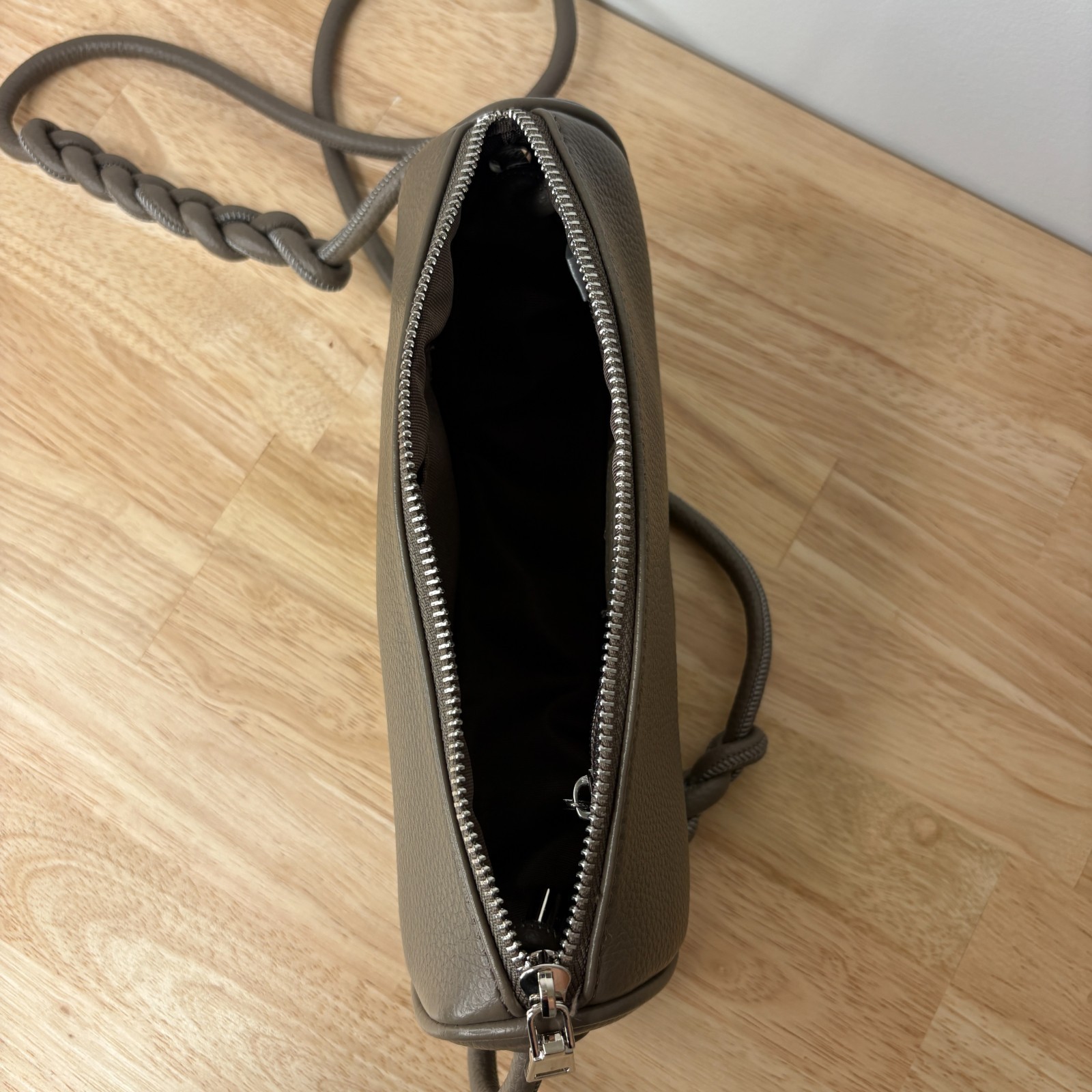 Melie Bianco Dark Beige Braided Cross Body Bag Small Vegan