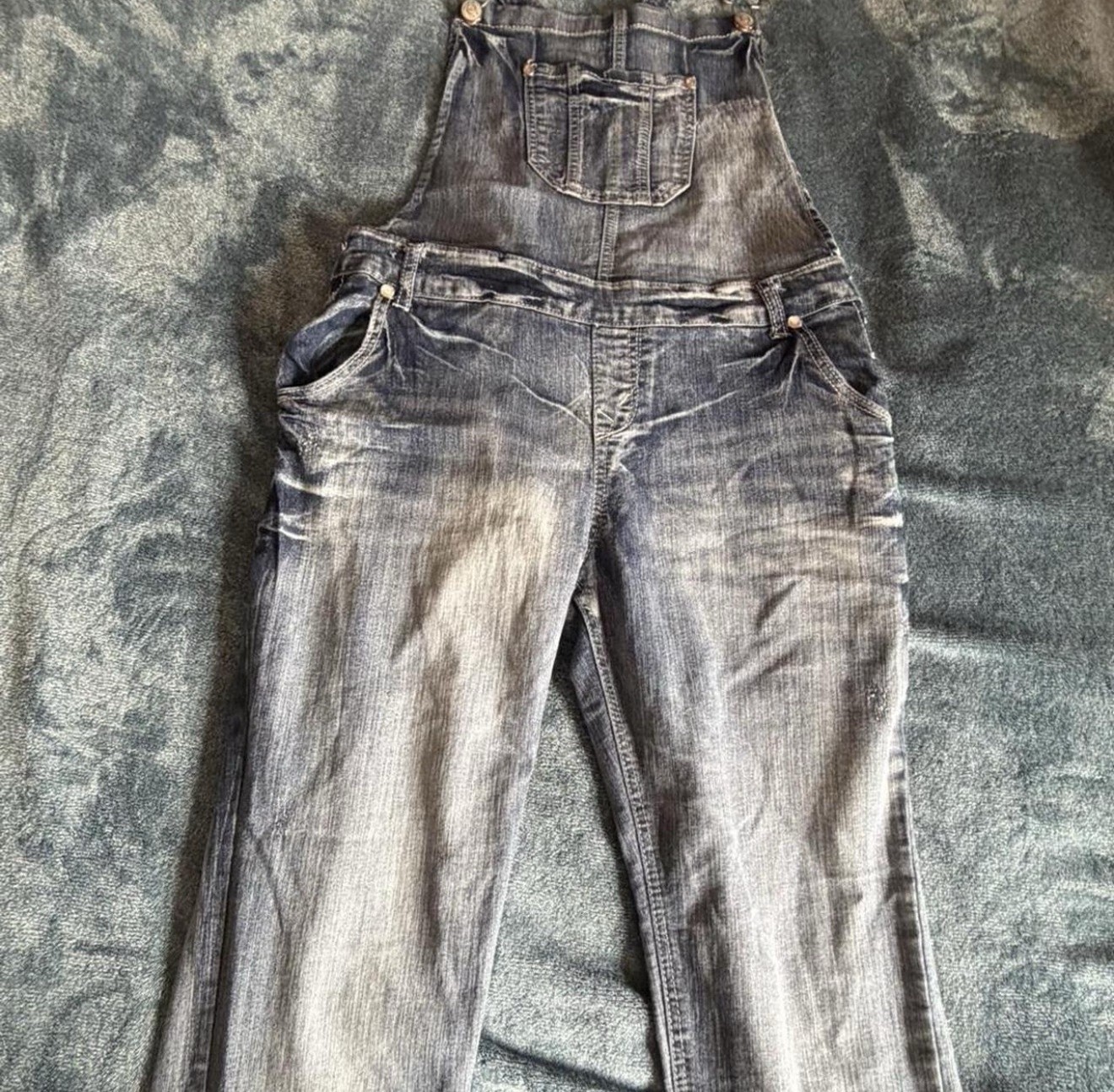 Distressed WallFlower Women’s XL Gray Denim Overall One-Piece w/ Pockets Button