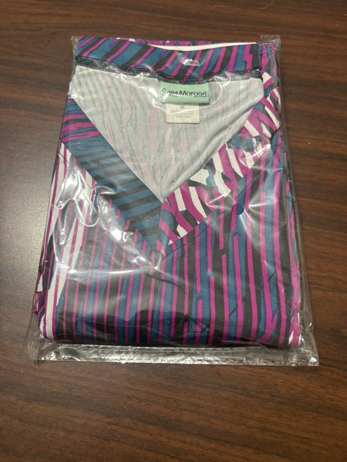 Sara Morgan Multicolor Abstract V-Neck 3/4 Sleeve Pullover Top Womens M