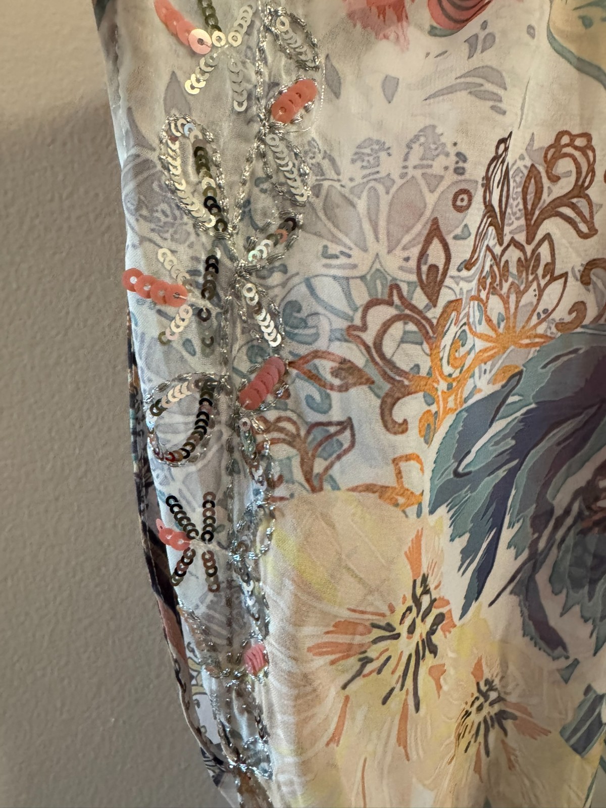 Venus 1X Multicolor Floral Paisley Sequin Kaftan Maxi Dress Duster Coverup Plus