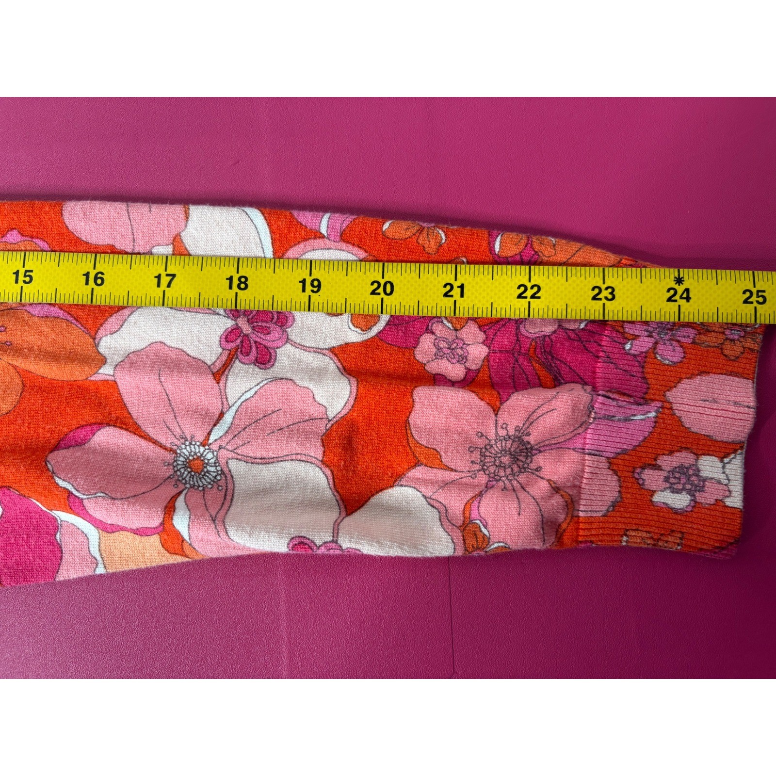 TALBOTS Womens Red Pink Floral Long Sleeve Sweater Sz L Hippie Retro Light-Knit