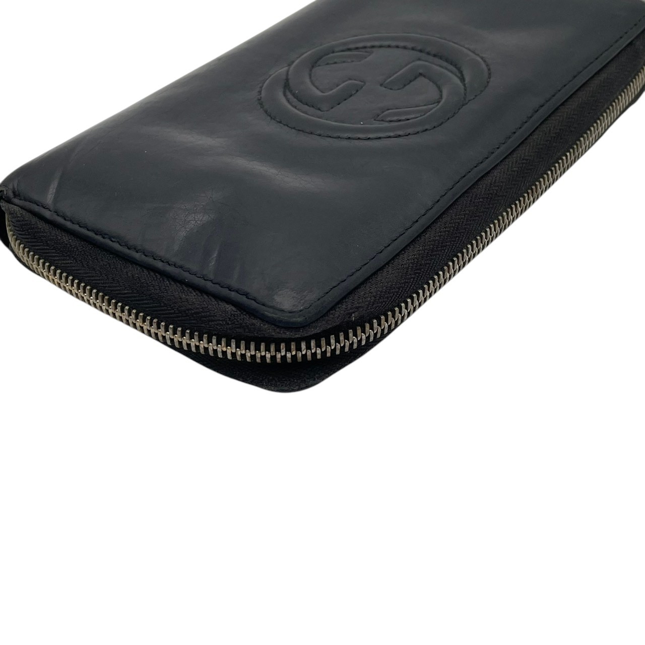 Authentic GUCCI Soho Interlocking G Leather Zip Around Long Wallet Black