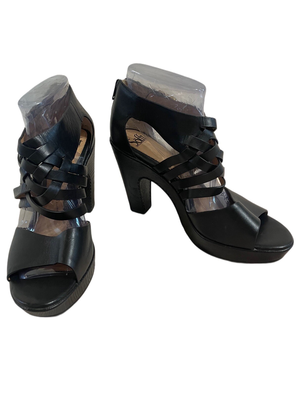 Sofft Ohanna Black Vowen Leather Heel Sandals size 11W