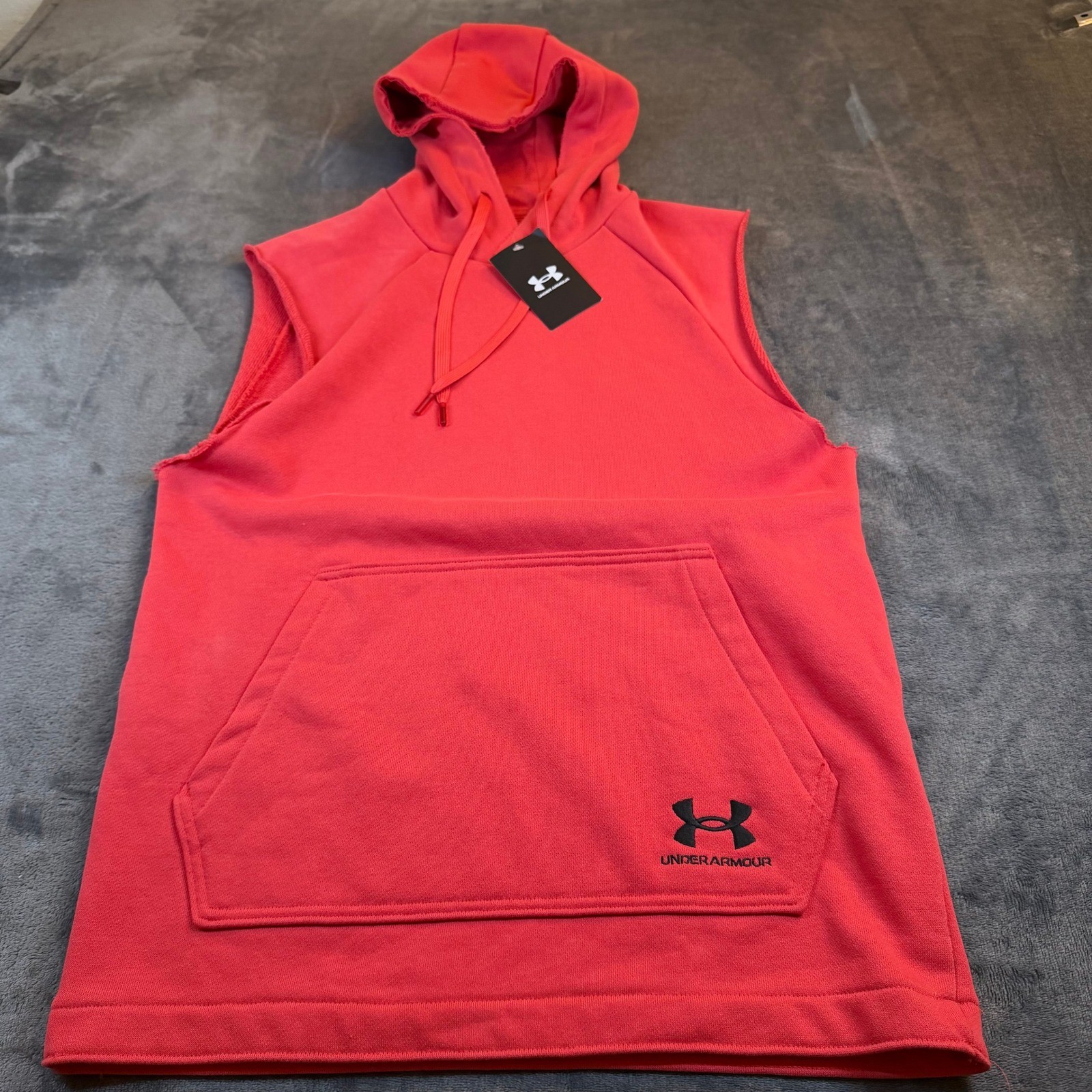 Under Armour Red Heavyweight Terry Sleeveless Hoodie Vest Mens Small NEW